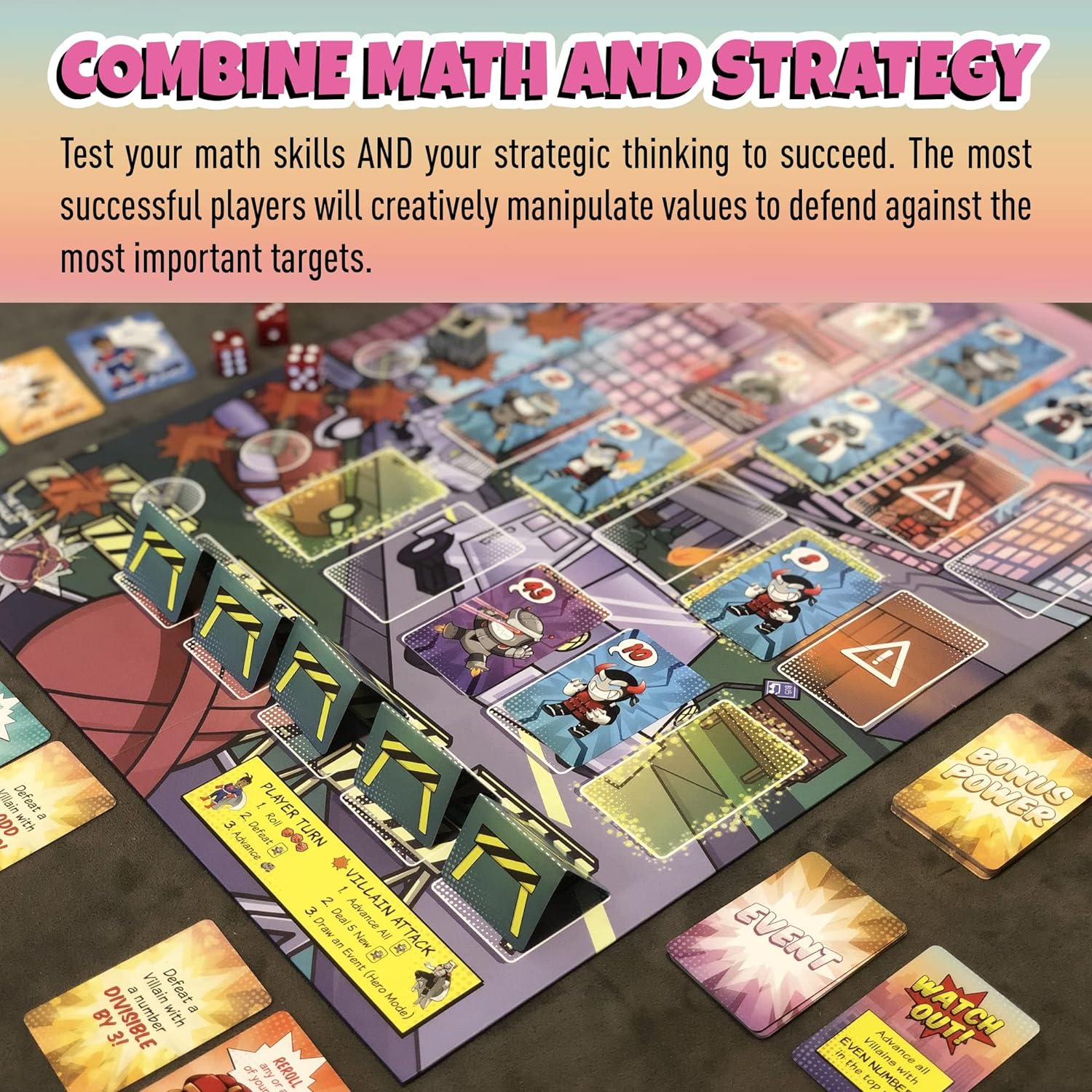 Genius Games Outnumbered: Improbable Heroes | Cooperative Superhero Math Game | 1-6 Players | Ages 10+