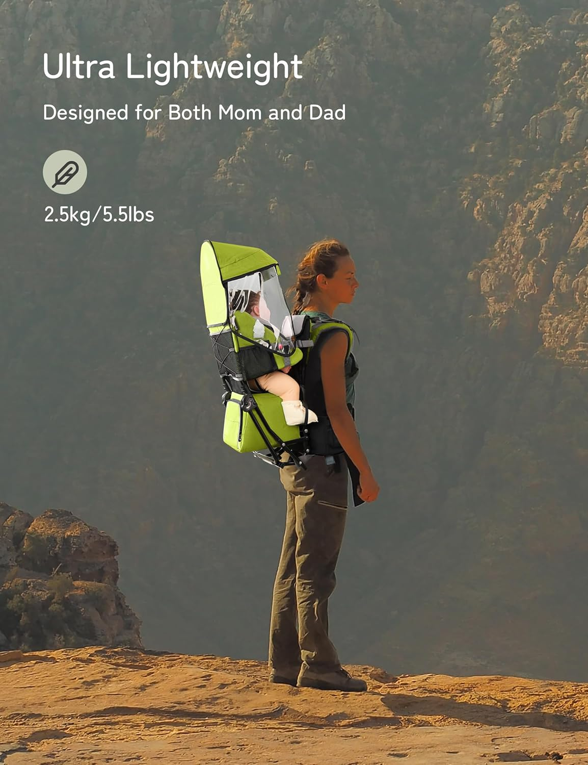 Besrey Baby Backpack Carrier, Toddler Hiking Backpack with Safety 3-Height Seat, Adjustable Straps&Waist Belt, Foldable Frame Lightweight Large Capacity Child Carrier for Hiking Green image number 3