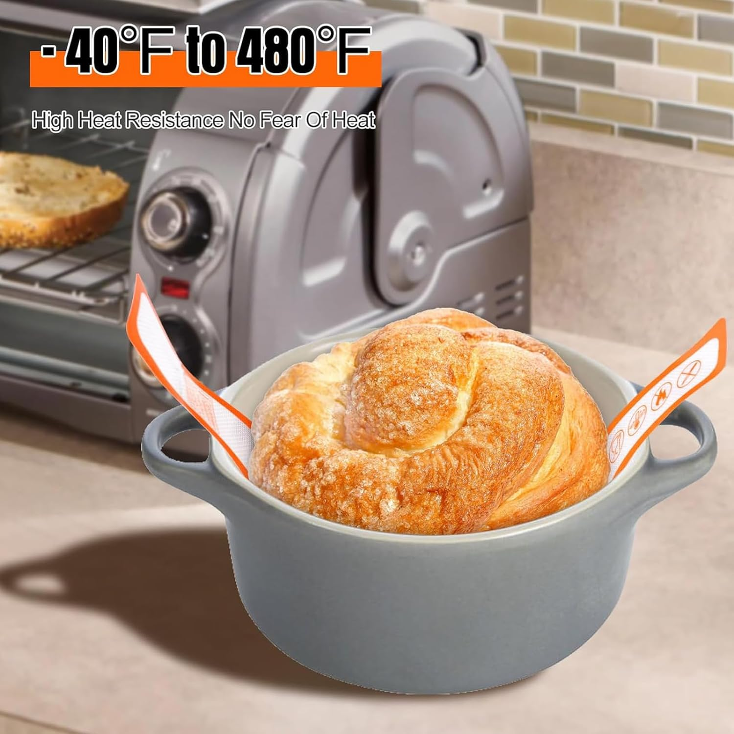 2 PCS Silicone Baking Mat for Dutch Oven, Reusable Bread Sling Oval, Non-Stick & Easy Clean Baking Mat with Long Handles, Easy to Transfer Sourdough image number 6