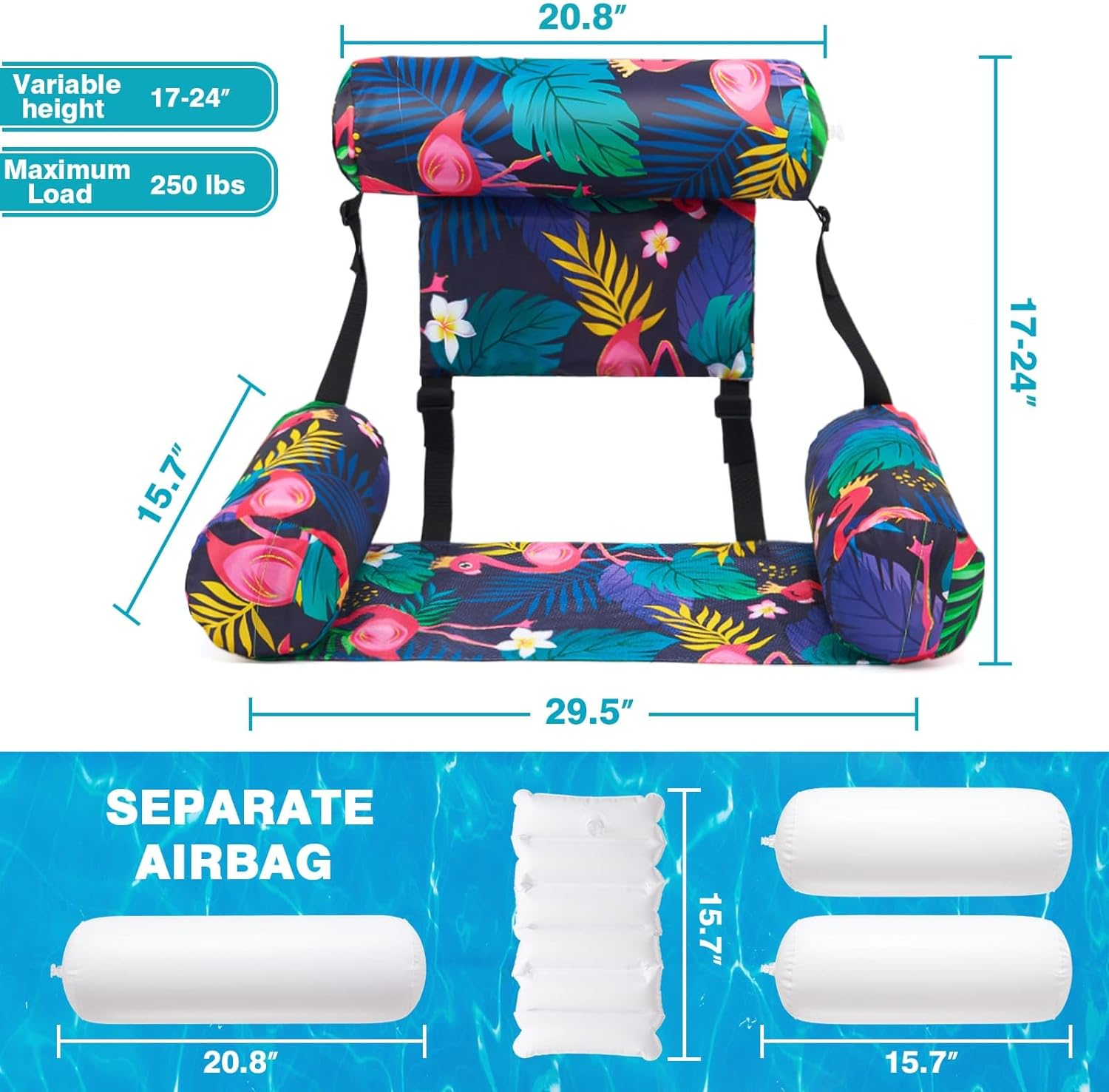 Pool Chair Float - Inflatable Pool Float for Adults Green Plants Floating Pool Chair Lounge Adjustable Fabric Pool Float Hammock for Swimming Pool Beach Lake Summer image number 6