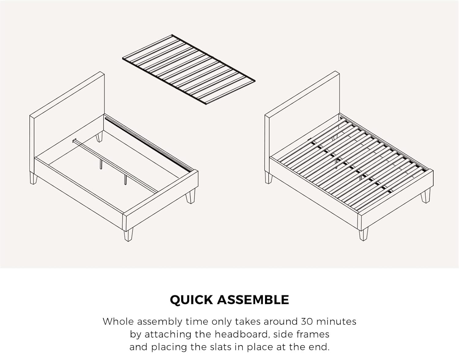 Oikiture Double Bed Frame with Plywood Slats and Boucle Fabric Bed Base Mattress Platfrom White image number 2