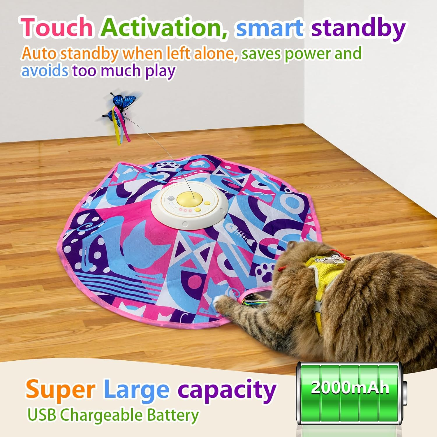Cat Toys Chargeable, 3In1 Hide and Seek Kitten Wand Toy, Interactive Automatic Cats Toy, Fluttering Butterfly, Moving Feather, Indoor Exercise Kicker for All Breeds image number 5