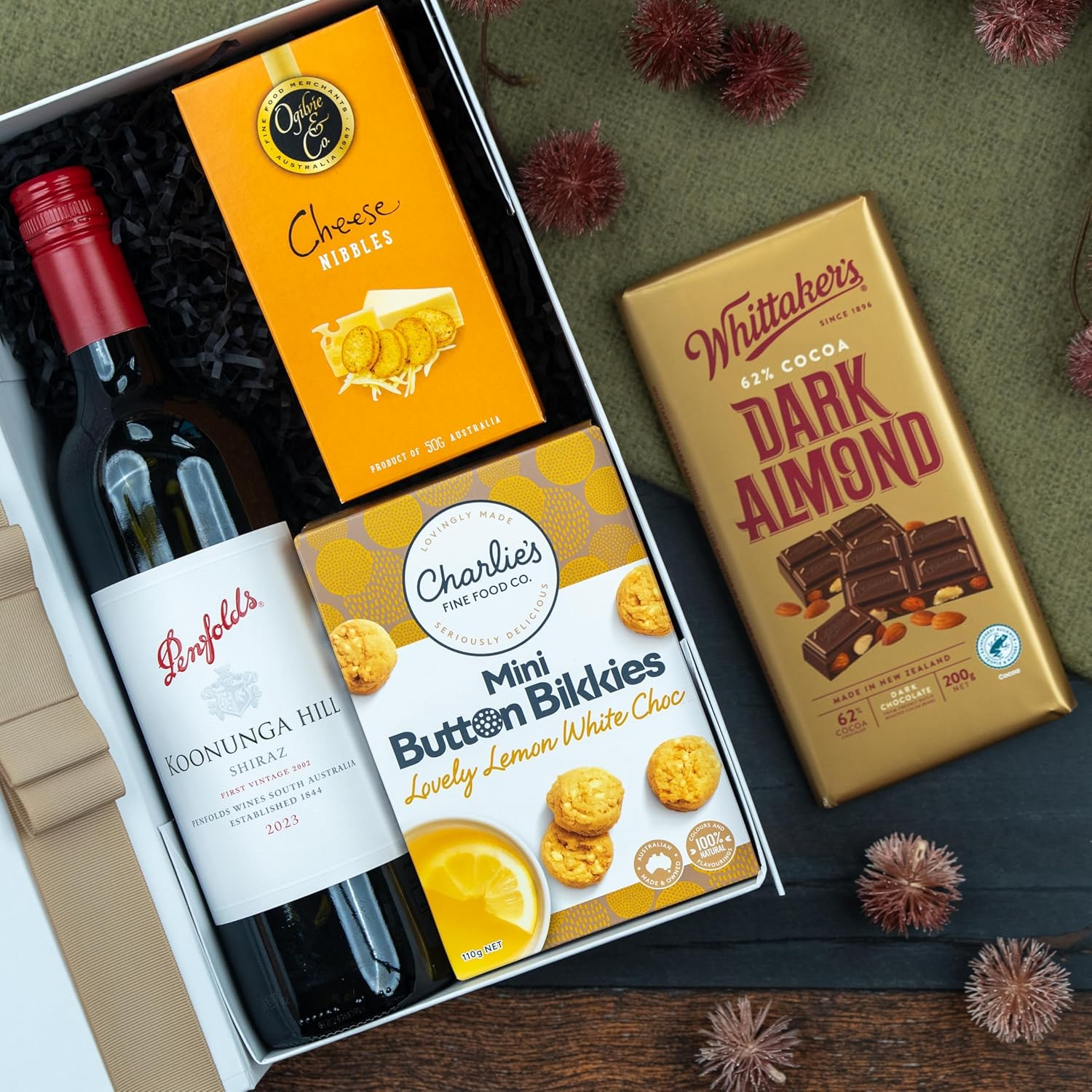 Luxury Wine Gift Hamper, Gourmet Treats with Shiraz, Chocolate & Cheese Nibbles, Ideal Birthday or Thank You Gift, Premium Selection image number 2