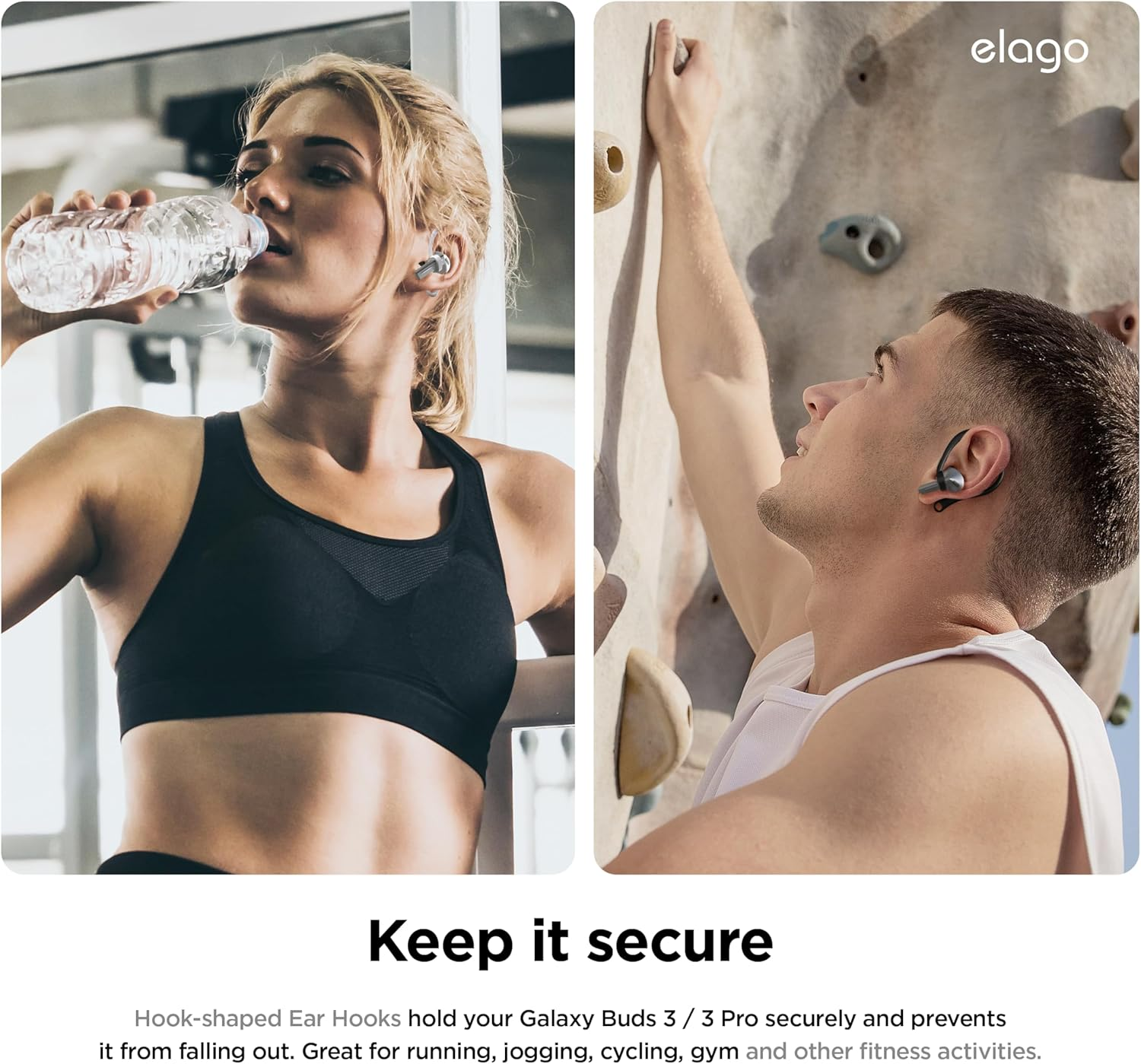 Elago Ear Hooks Designed for Samsung Galaxy Buds 3 & Galaxy Buds 3 Pro Earbuds Accessories, Anti-Slip, Ergonomic Design, Comfortable Fit (Black) image number 1