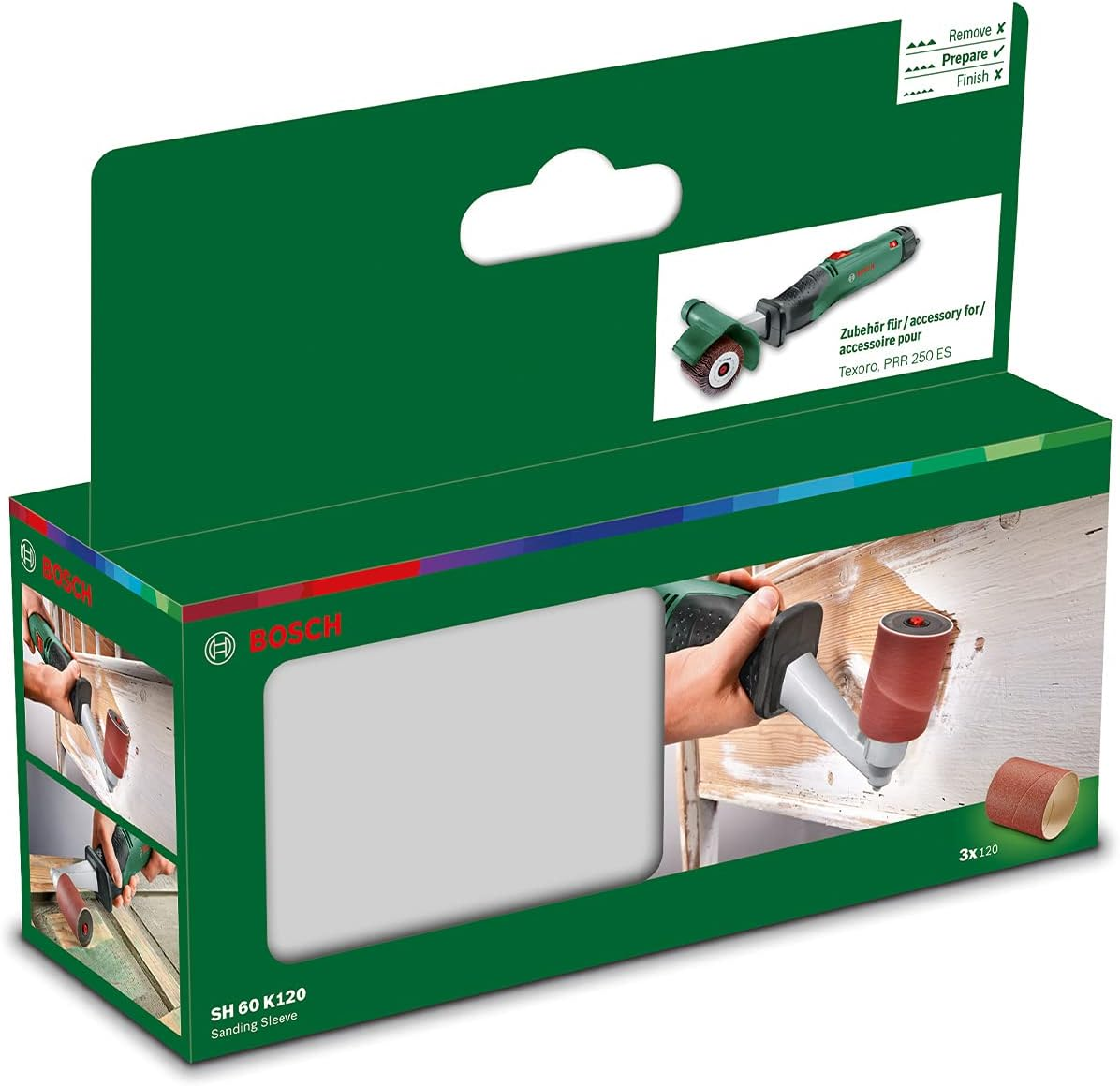 Bosch Home & Garden Sanding Sleeve 60Mm 120 Grit for PRR 250 Roller Sander 3 Pack