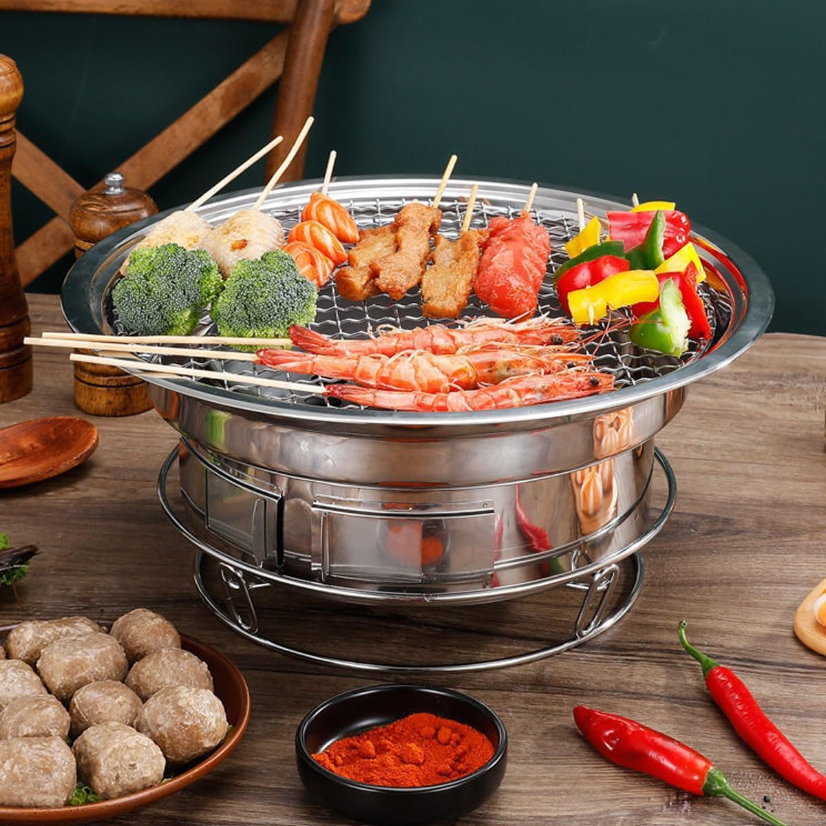 Charcoal Barbecue BBQ Grill, Portable Household Korean Camping Grill Stove Barbecue Smoker Grill, Tabletop Smoker Grill, Outdoor Roaster Grill Stove Ideal for Cooking, Picnic Camping, Tailgating image number 5