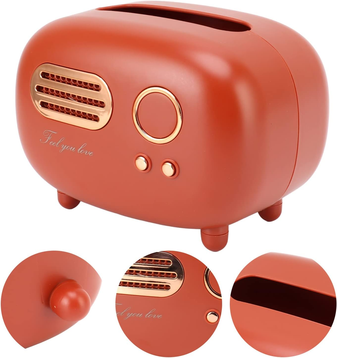 Retro Radio Facial Tissue Box Cover, Radio Shaped Tissue Box Holder for Bathroom Use, Cute and Versatile Gift (Red) - Pink image number 2