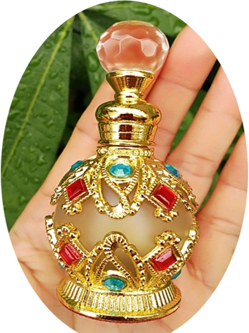 Suoirblss Vintage Glass Aromatherapy Empty Bottle Perfume Bottles Empty Refillable Essential Oil Bottle Decorative Bottles for Living Room (Gold) image number 4