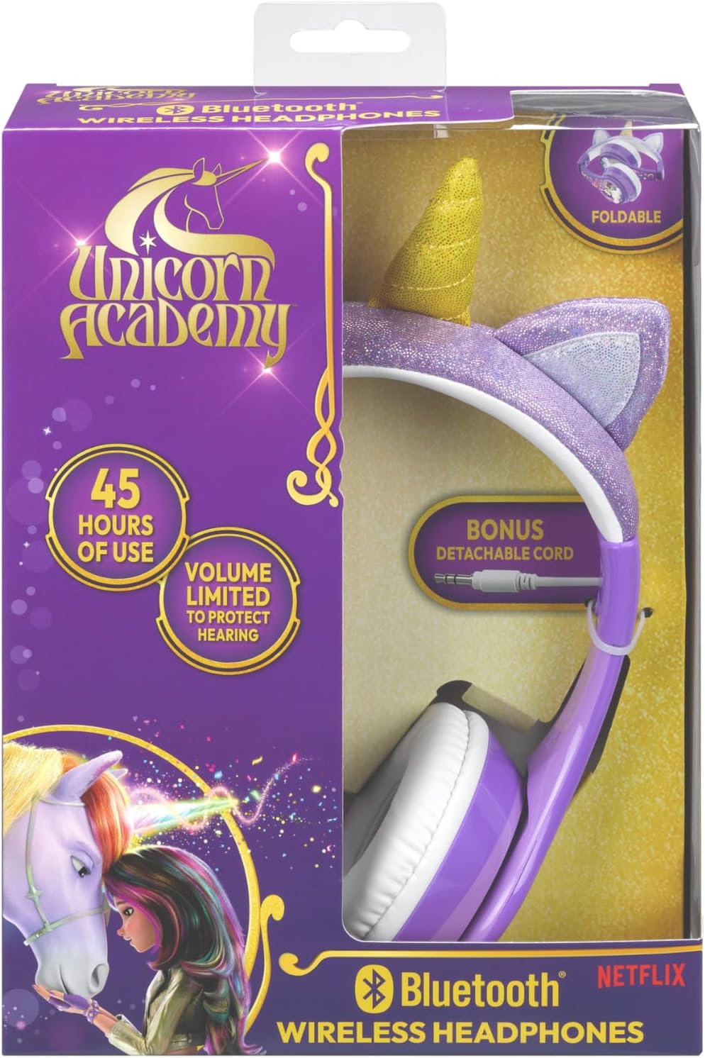 Ekids Unicorn Academy Bluetooth Headphones, Wireless Headphones with Microphone Includes Aux Cord, Volume Reduced Kids Foldable Headphones for School, Home, or Travel image number 3