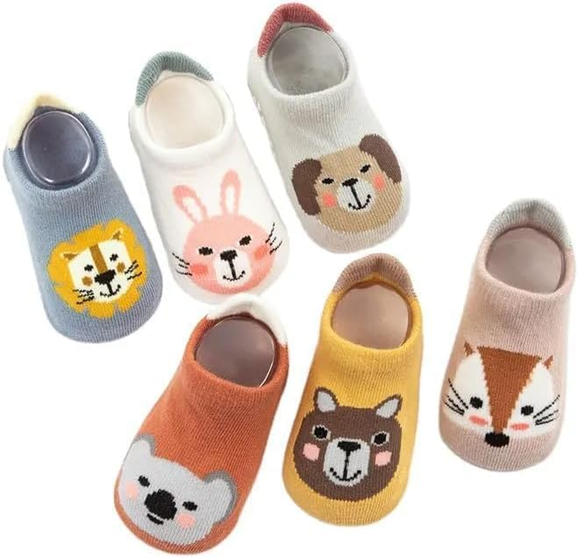 6 Pairs Non Slip Grip Ankle Boys and Girls Socks with Non Skid for Babies Toddlers and Kids Back to School, Breathable Low Cut anti Skid Socks for 1-3 Years Old Boys Girls Baby Newborn Infants Kids