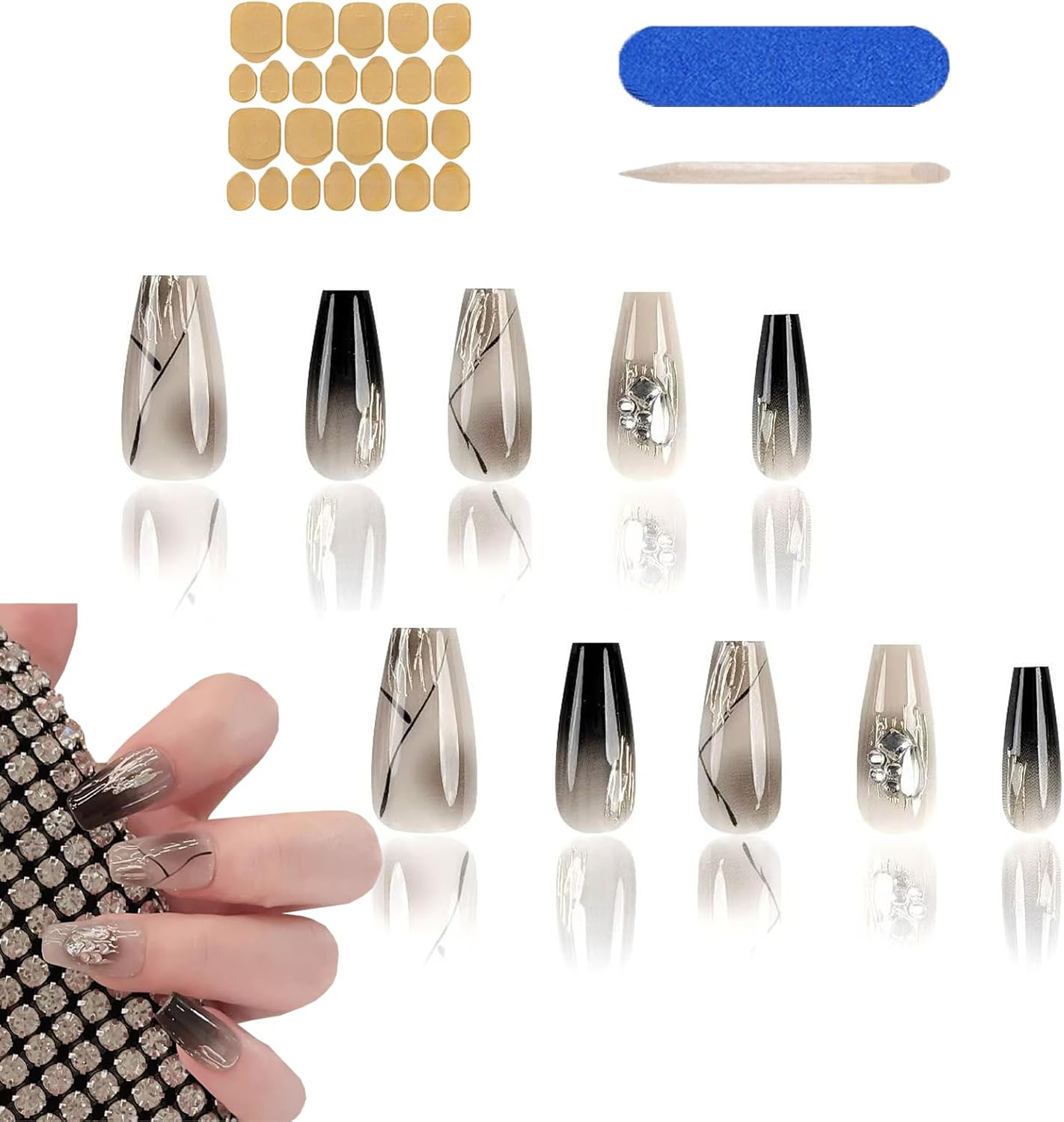 JOWILIN Press on Nails Set, 10 Pcs French Tip Exquisite Handmade Fake Nails with Ultra-Adhesive Jelly Glue and Nails Kit, Long-Lasting over Two Week, Reusable False Nails for Women, Girls (Pink)