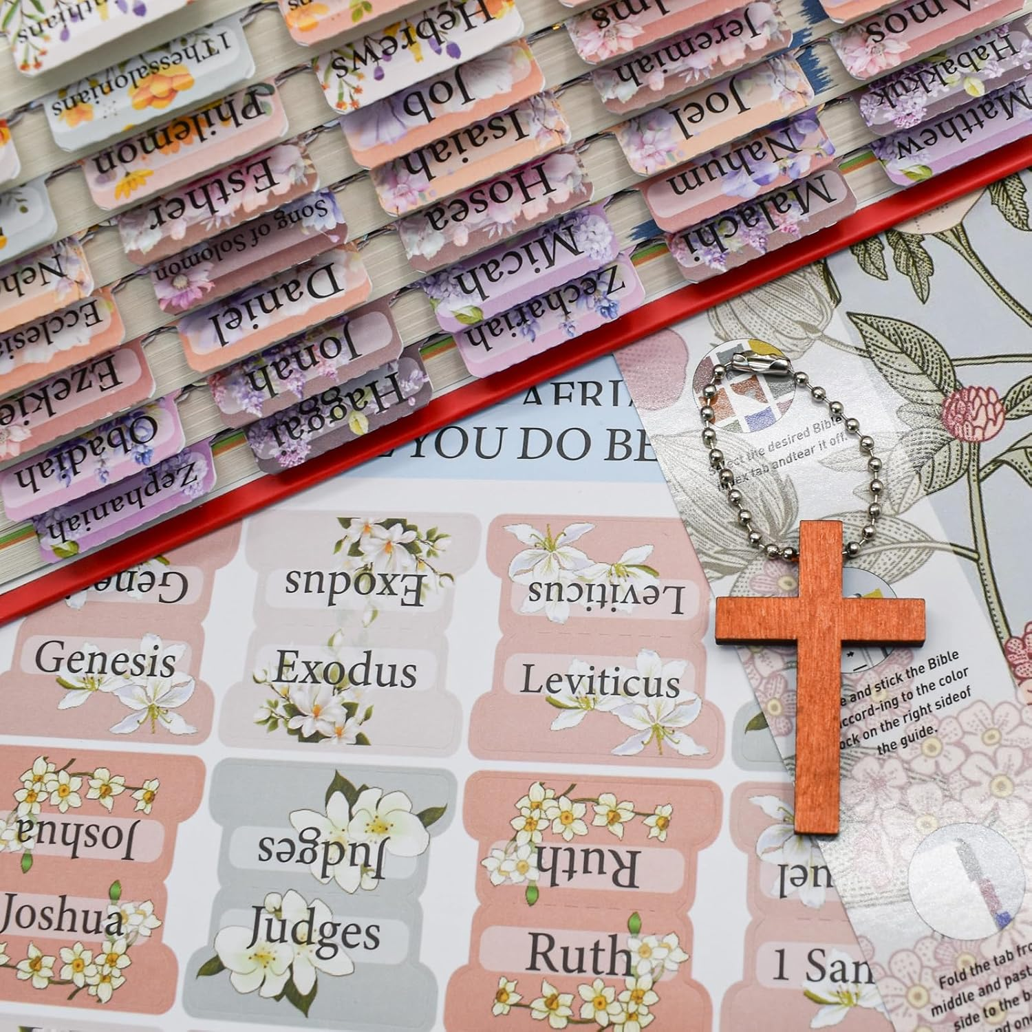 VANRA Bloom Floral Bible Tabs for Women Study Bible 75 Peel-And-Stick Large Print Laminated Bible Index Tabs Flower Bible Journaling Supplies Accessories Book Summaries Labels (Flower 1) image number 3