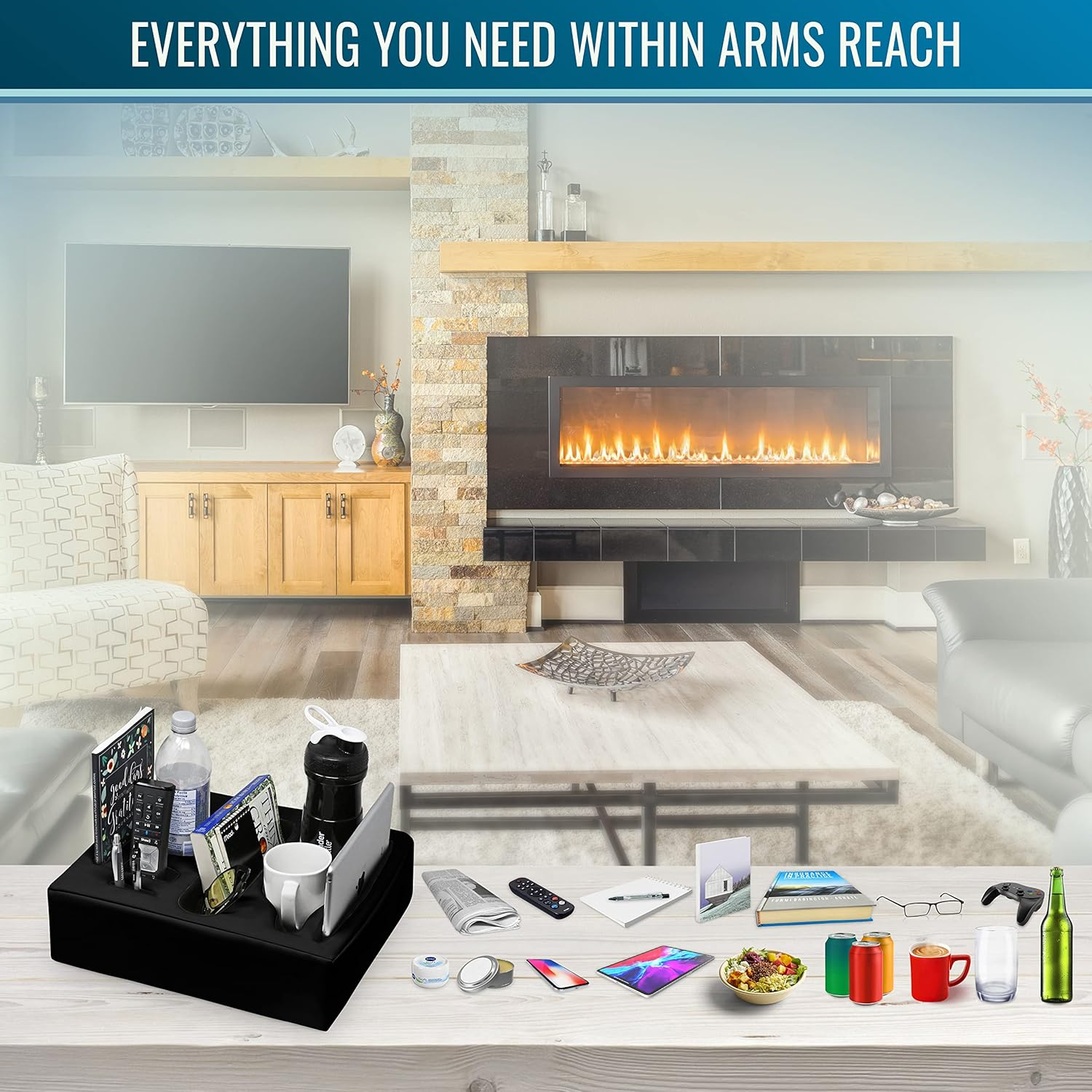 Introducing - Convenient Couch Cup Holder, Couch Caddy, Couch Coaster, Sofa Cup Holder. the Perfect Couch Accessory - Square-Bigdaddy-Leather-Black image number 4