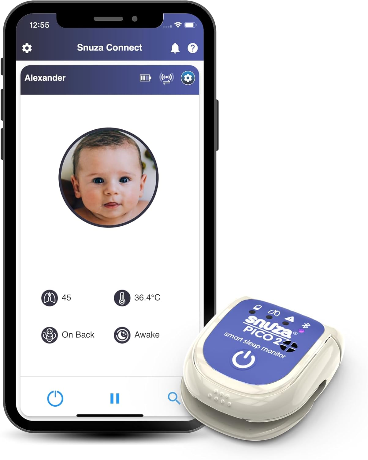 Snuza Pico 2 &ndash; Smart Sleep Monitor | Connect to App or Use as Standalone Device | Tracks Movement, Sleep Patterns, Body Position & Skin Temperature | Real-Time Alerts for Safer Sleeping image number 3
