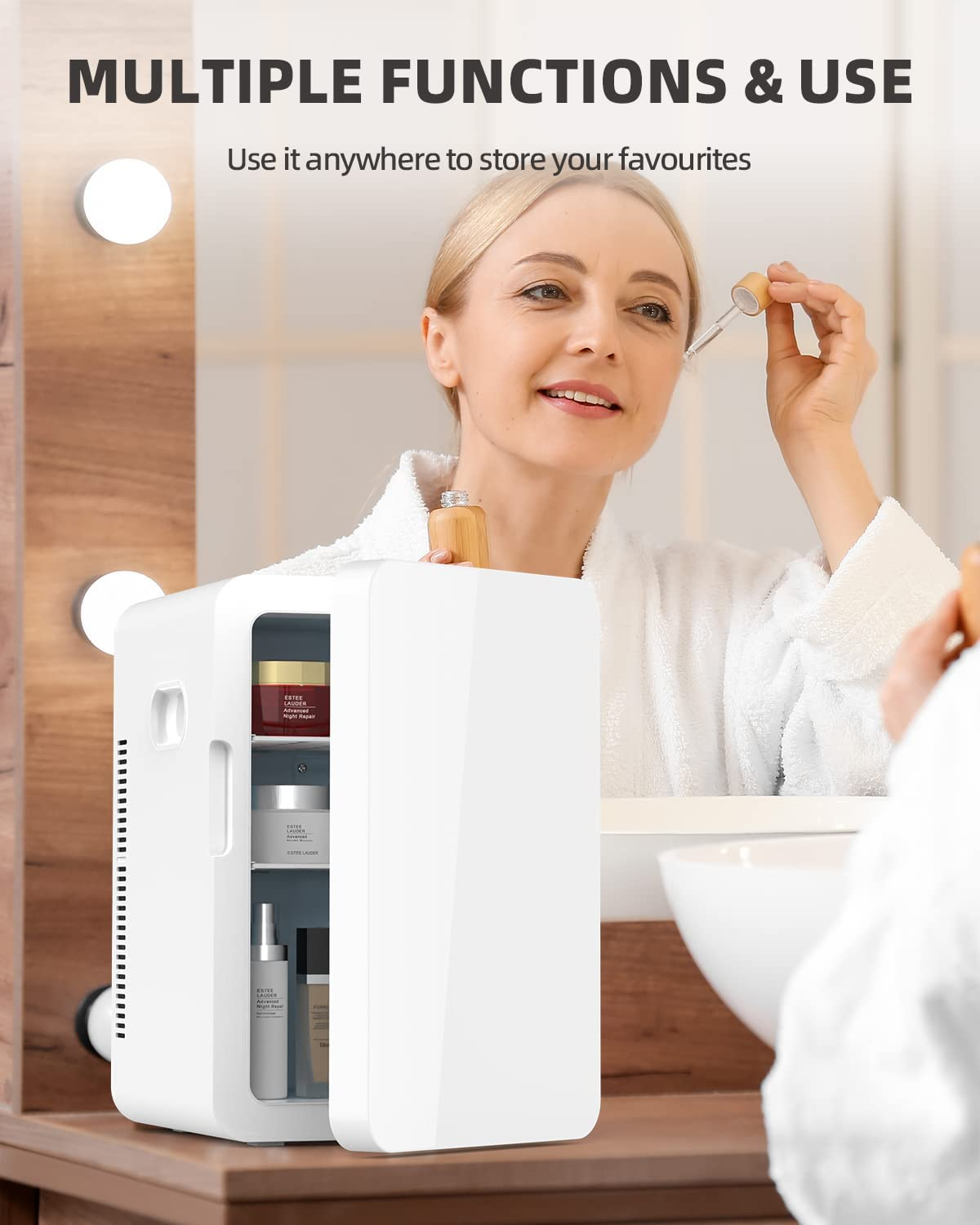 Mini Portable Compact Personal Fridge Cooler, 13 Liter Capacity, Includes Plugs for Home Outlet & 12V Car Charger, White image number 4