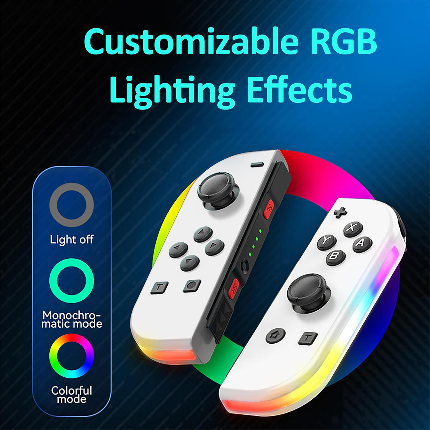 Costec RGB LED Joy Con Controller for Nintendo Switch Replacement for Nintendo Switch Controller, Compatible with Switch, Wireless Left and Right Joy Con for Switch Nintendo Support Dual Vibration/Wake-Up/Screenshot, Joy Con Controller for Switch OLED Lite [White with RGB LED] image number 6