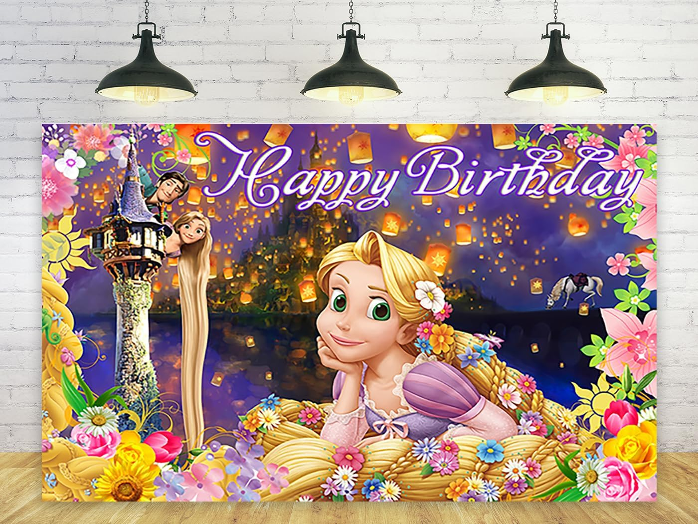 Princess Rapunzel Backdrop for Birthday Party Decorations Yellow Background for Party Cake Table Decorations Tangled Theme Banner 5X3Ft image number 1