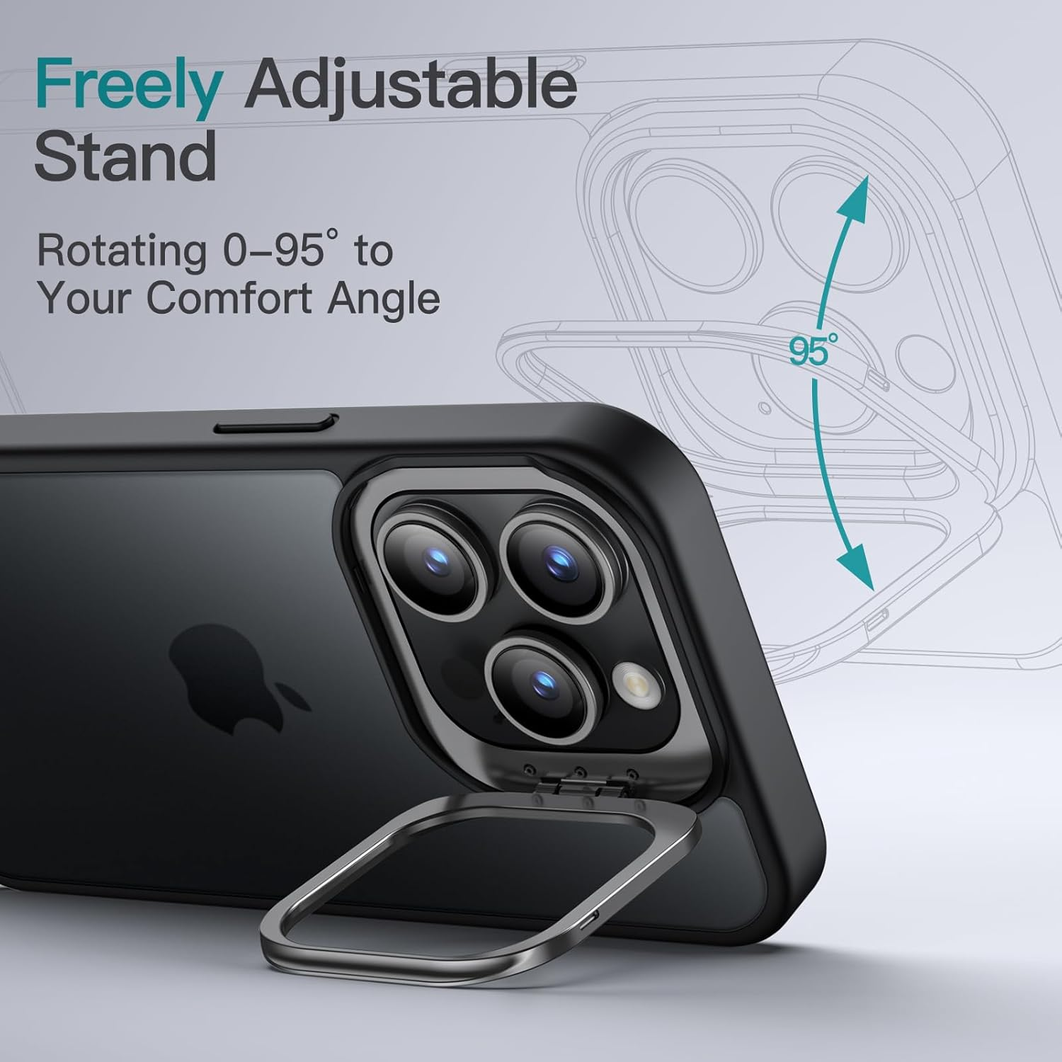 Jetech Kickstand Case for Iphone 15 Pro 6.1-Inch, Built-In Adjustable Camera Stand, Military Grade Drop Protection, Frosted Translucent Matte Back Shockproof Phone Cover (Black Titanium) - Black Titanium image number 3