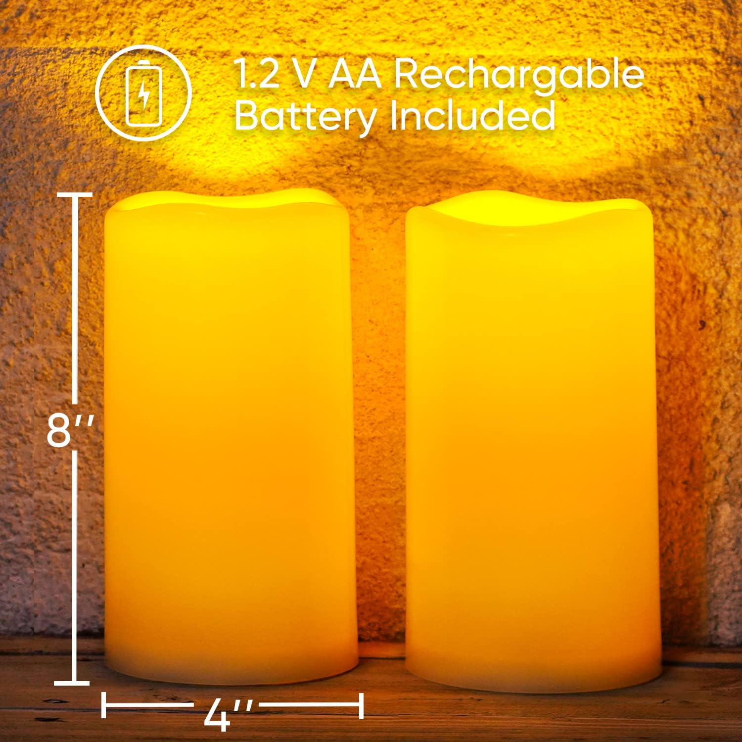 Homemory 4"X8" Large Solar Candles Outdoor Waterproof, Dusk to Dawn, Solar Powered Flameless Candles for Outdoor, Lanterns, Set of 2 image number 2