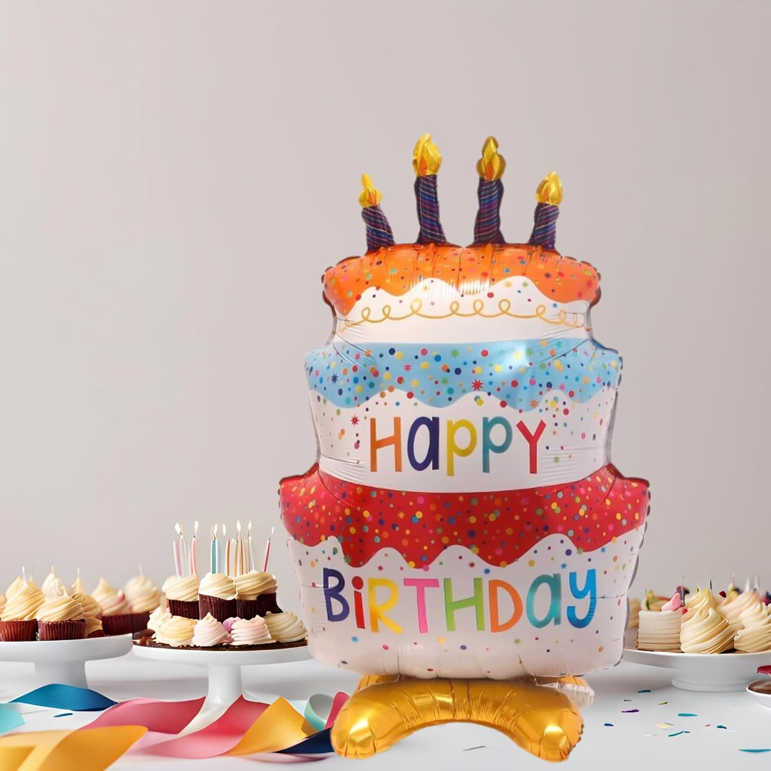 Standing Happy Birthday Cake Foil Balloons, Happy Birthday Foil Balloon with Bear, Large Birthday Cake Balloon for Kids Adults Birthday for Baby Showers and Birthday Party (Birthday Cake) - Birthday Cake image number 5