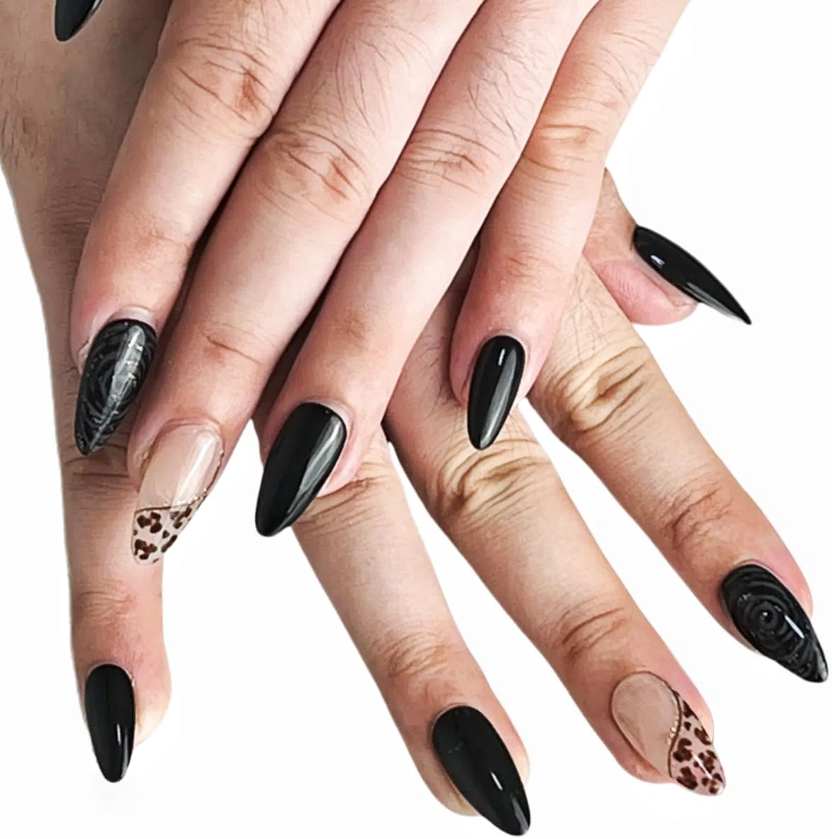 Handmade French Tip Press on Nails, White Love Line Nail Art, Small Fresh Green Simple Wear Nails, False Nails with Stick-On Nails for Women/Girl-24Pcs