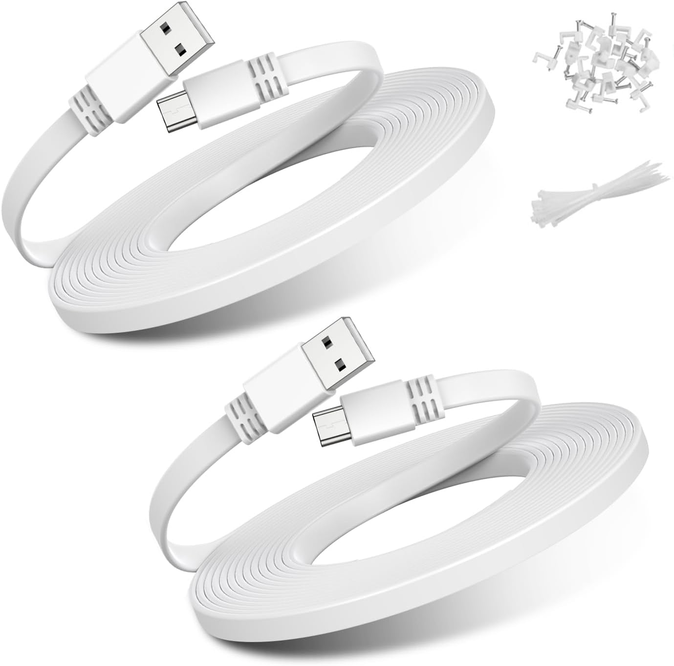 Basesailor Micro USB Power Cable 3M/2Pack,Flat Micro USB Charging Power Cord,Charger for Wyze Cam V3 V4 Pan,Nest Yi,Blink Mini XT XT2 Outdoor/Indoor 3Rd Gen,Zmodo,Furbo Dog,Netvue,Xbox One Controller