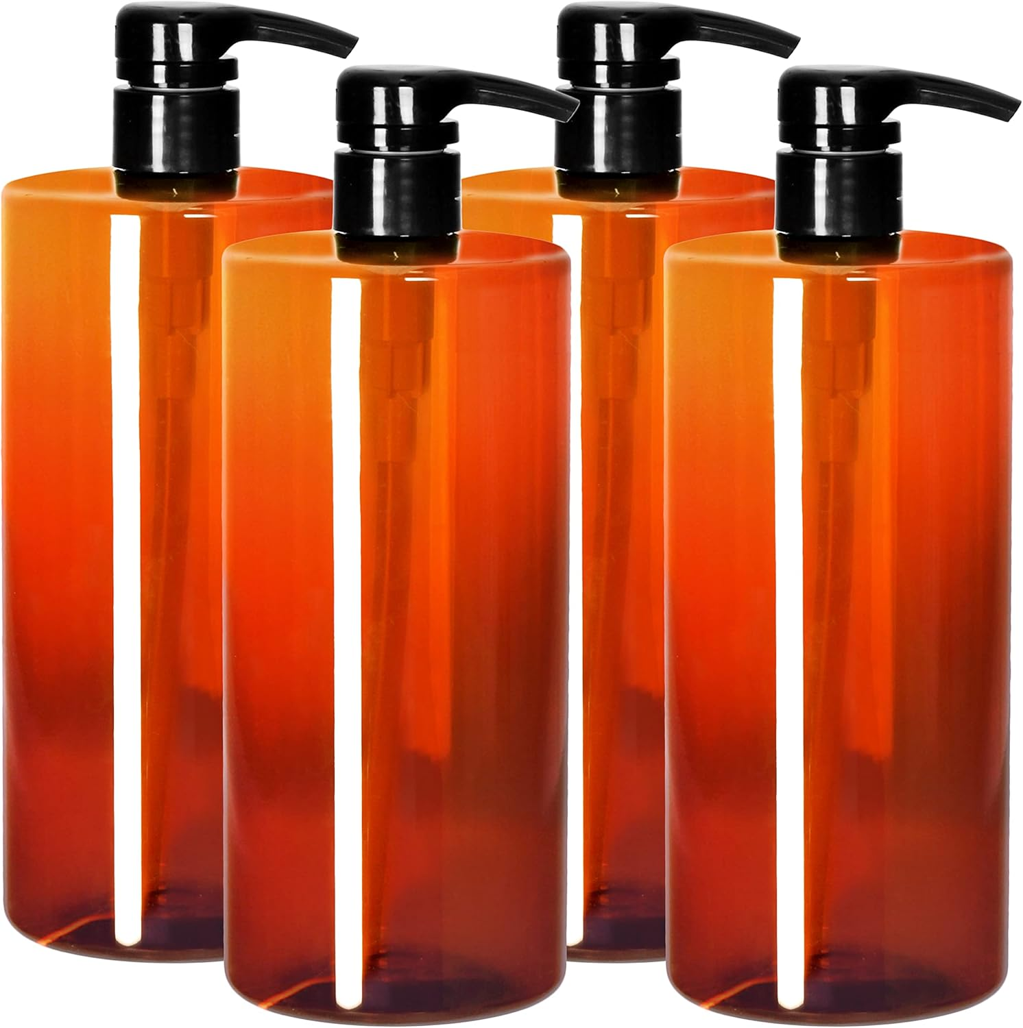 Youngever 4 Pack Pump Bottles for Shampoo 32 Ounce (1 Liter), Amber Shampoo Pump Bottles, Plastic Cylinder with Lockdown Leak Proof Pumps image number 1