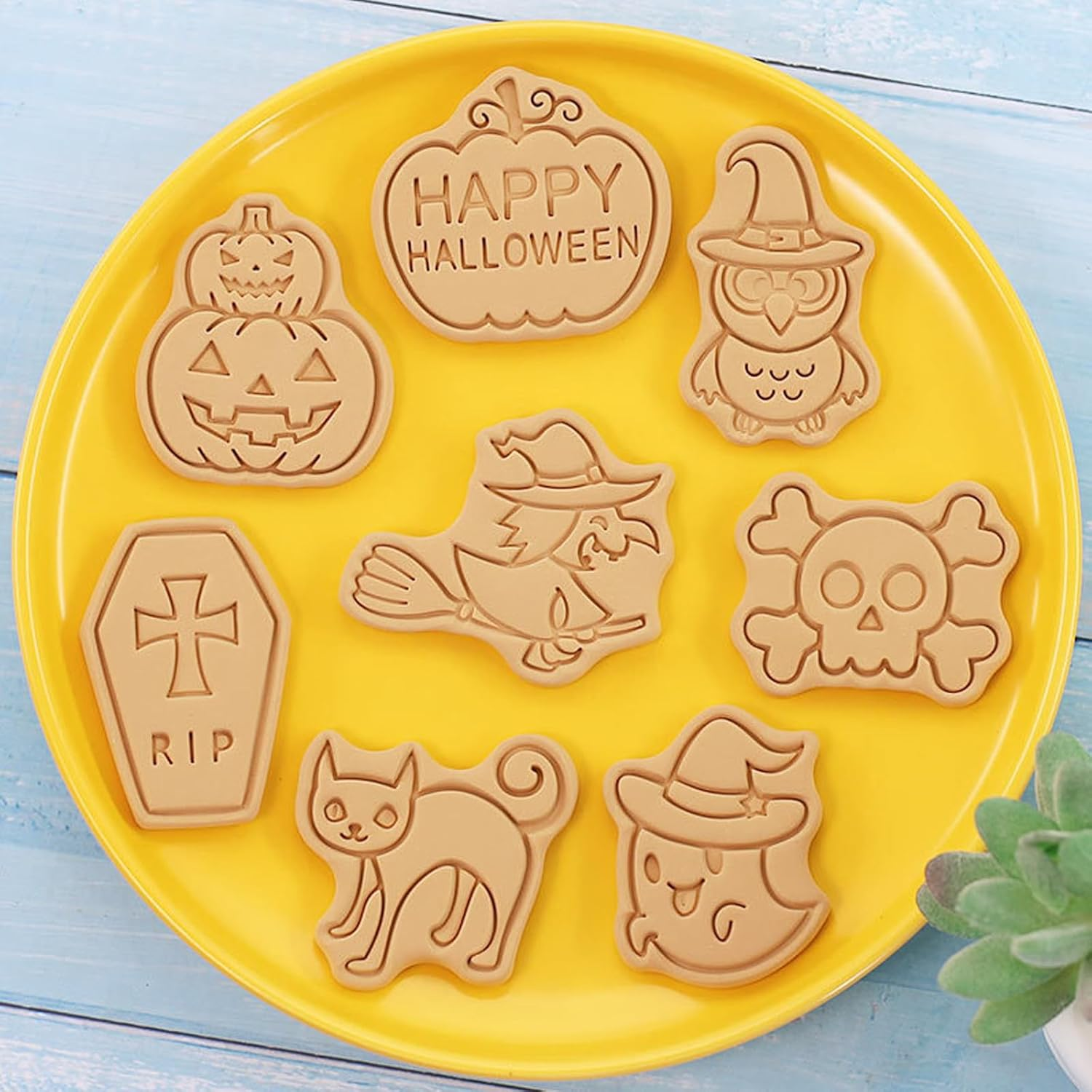 108Pcs Halloween Cookie Cutters Set, Including 8Pcs Biscuit Cutters and 100Pcs Clear Cookie Bags, Fun Baking Molding Cookie Baking Mould Plastic 3D Cookie Stamps Embossing Cutters for Biscuit - Pattern E image number 5