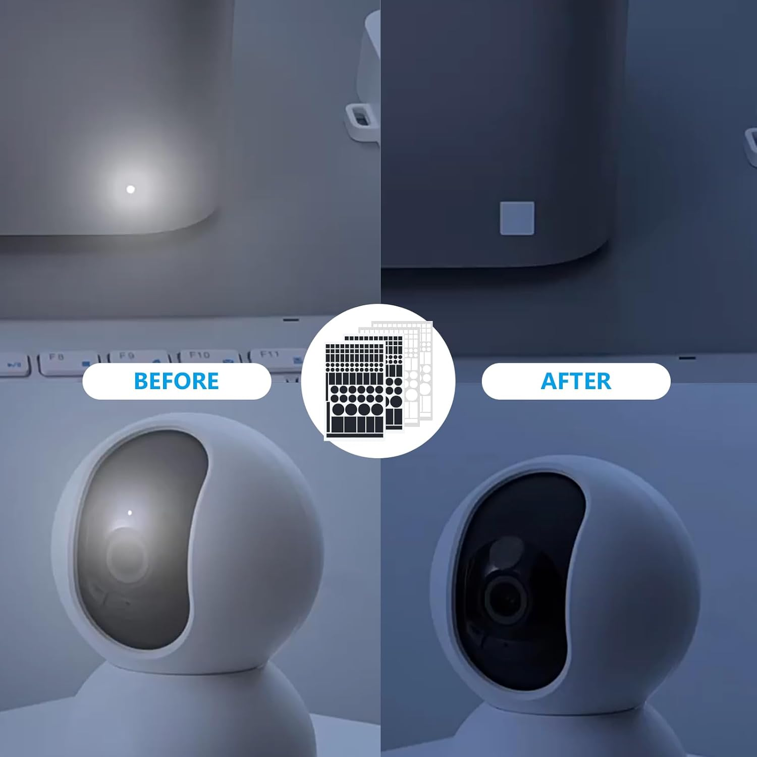 Agwenkui 4 Pcs LED Light Blocking Stickers (2 White + 2 Black) - Light Dimming Filters & Covers for Routers, Tvs, Monitors, Reduce LED Glare, Adhesive Blackout Sheets for Electronic Devices image number 2