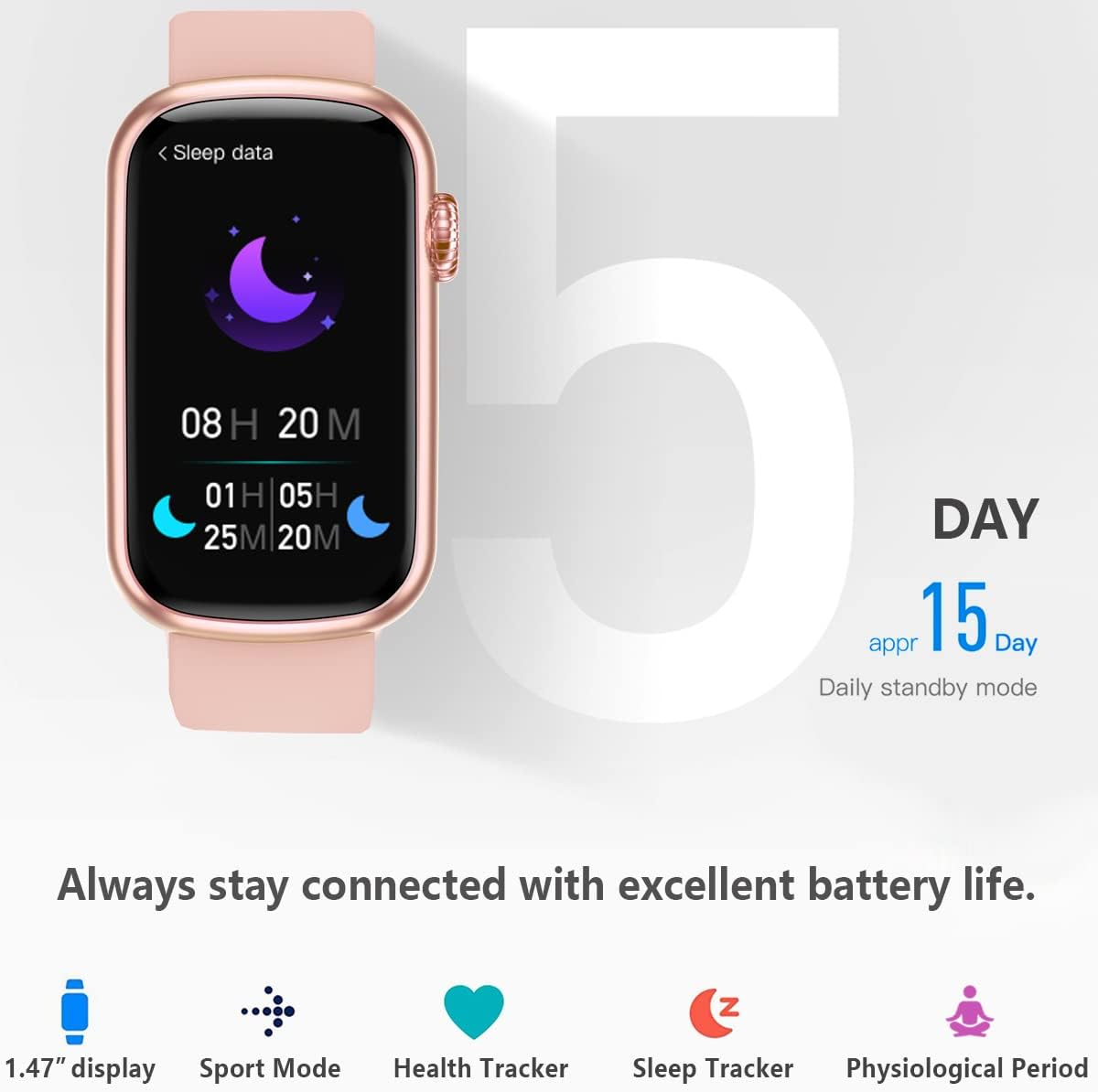 FITVII Slim Fitness Tracker with Blood Oxygen, Blood Pressure, 24/7 Heart Rate and Sleep Tracking, IP68 Waterproof Activity Trackers and Smart Watches with Step Tracker, Pedometer for Women Men image number 2