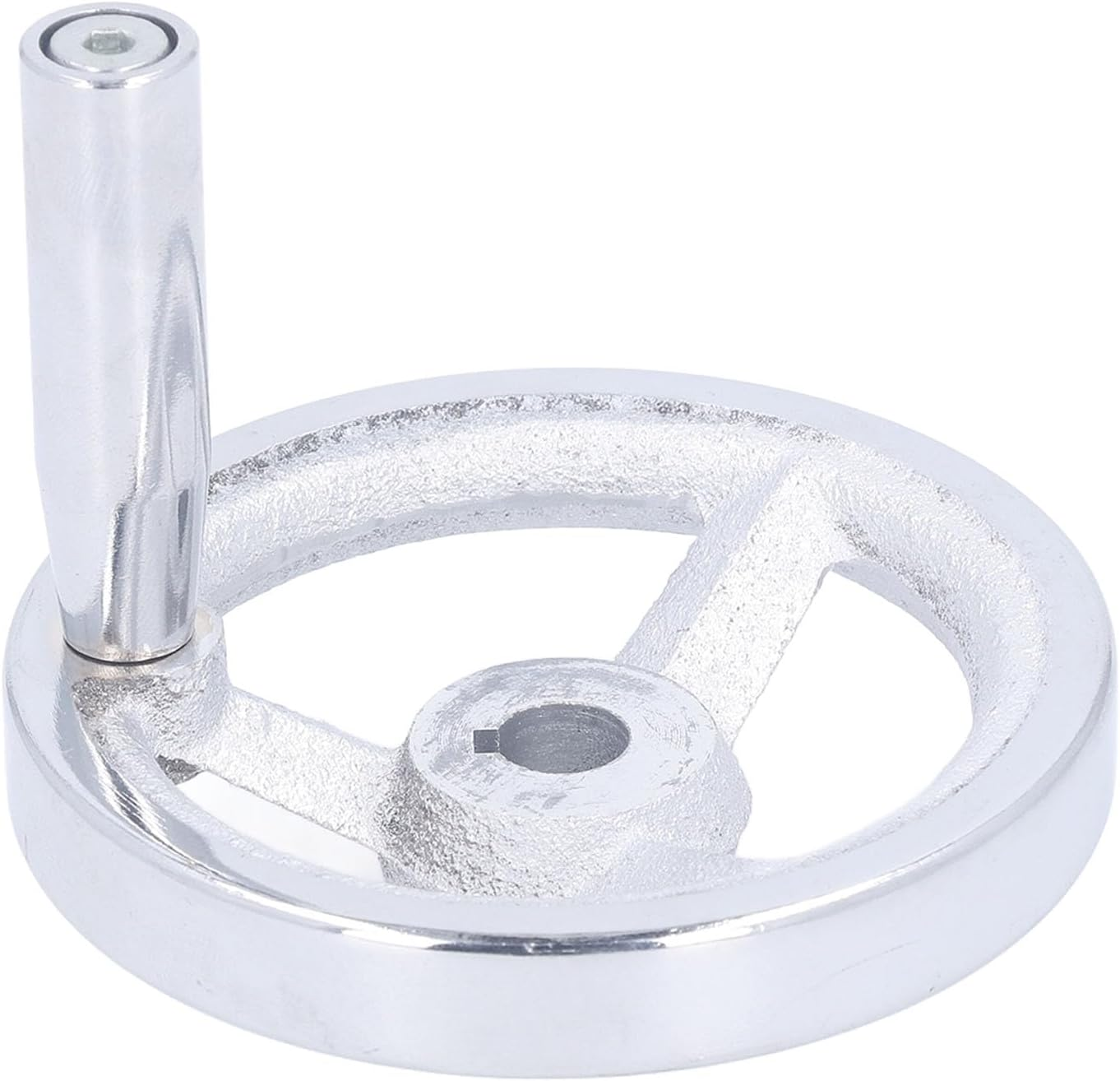 3 Spoke Hand Wheel, 100Mm Diameter Machine Tool Handwheel with Revolving Handle, Cast Iron Chrome Plated Handwheel for Milling Lathes, round Metal Hand Wheel image number 3