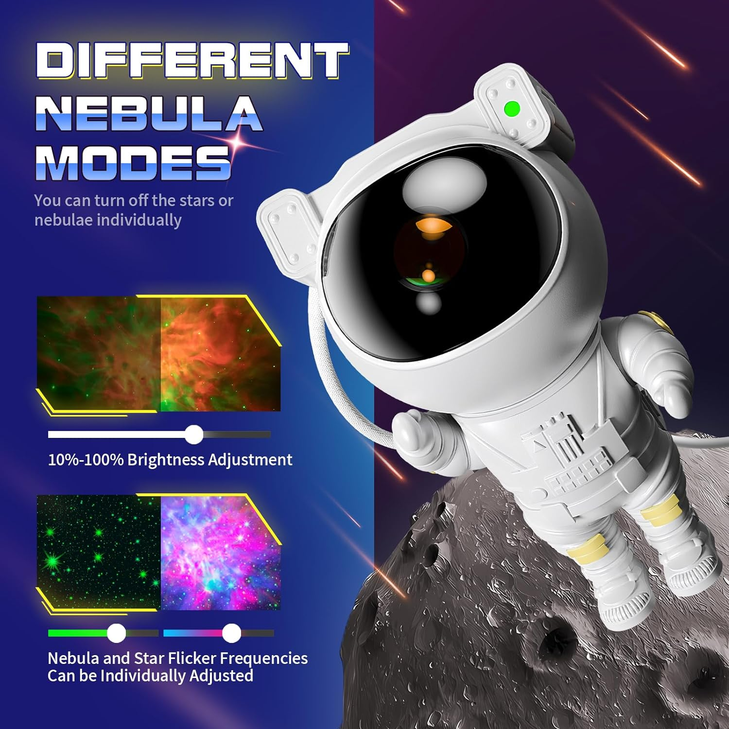 Astronaut Star Projector Night Light - JUIARA Space Projector Galaxy Starry Nebula Ceiling Projection Lamp with Timer, Remote and 360&deg;Adjustable, for Kids Adults, Gaming Room Decor for Bedroom image number 6