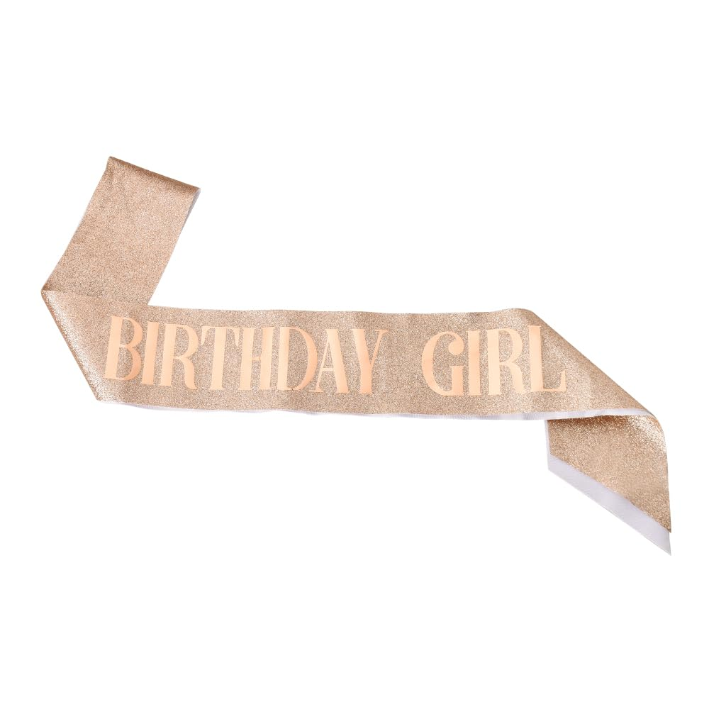 Happy Birthday Sash for Girls Women - Gold Glitter Party Decorations Accessories Ribbon Satin Sashes for Group Bday Celebration Favor Supplies