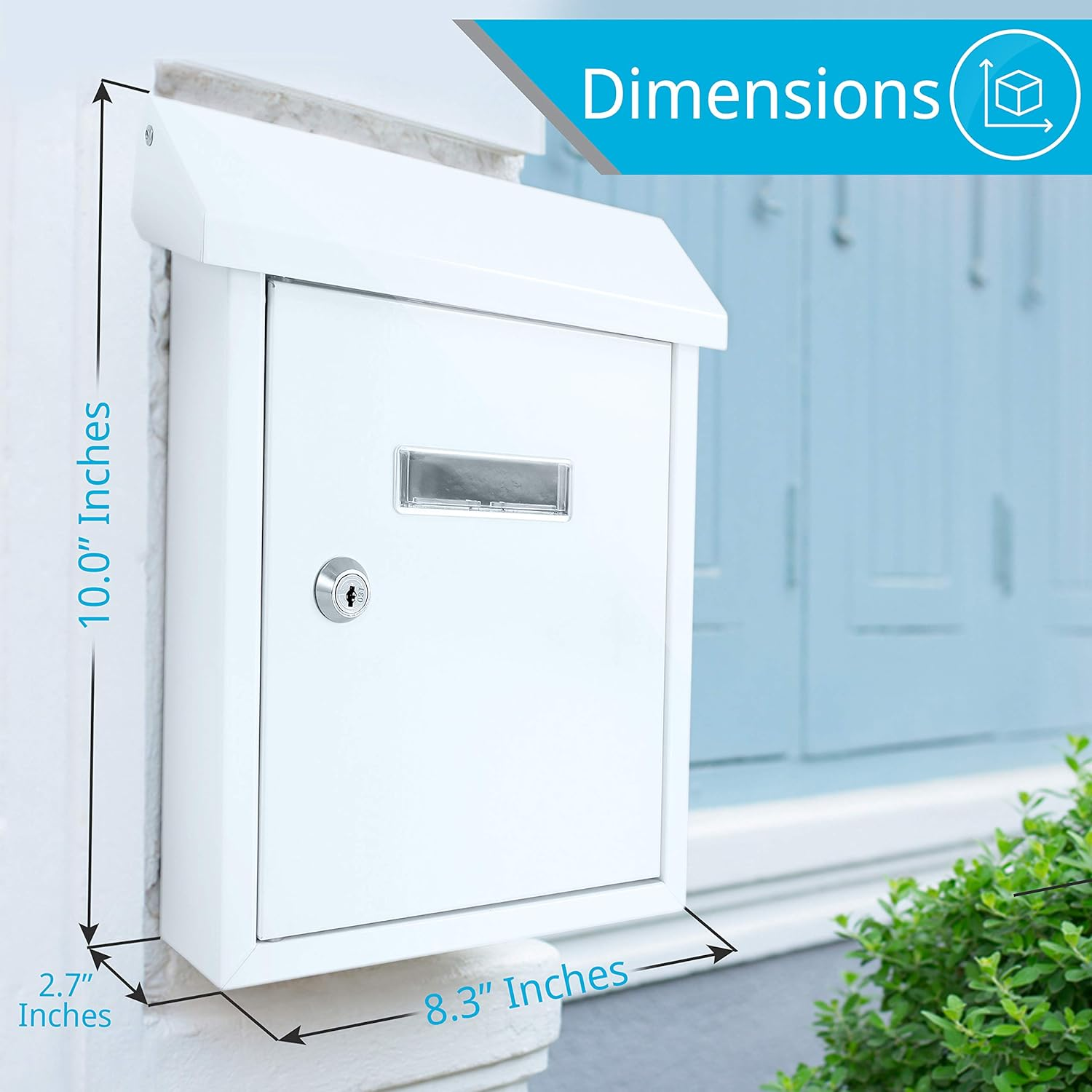 Serenelife SLMAB01 Wall Mount Lockable Mailbox- Modern Outdoor Galvanized Metal Key Large Capacity- Commercial Rural Home Decorative & Office Business Parcel Box Packages Drop Slot Secure Lock, White, 10''X 3.9''X 12.4'' image number 5