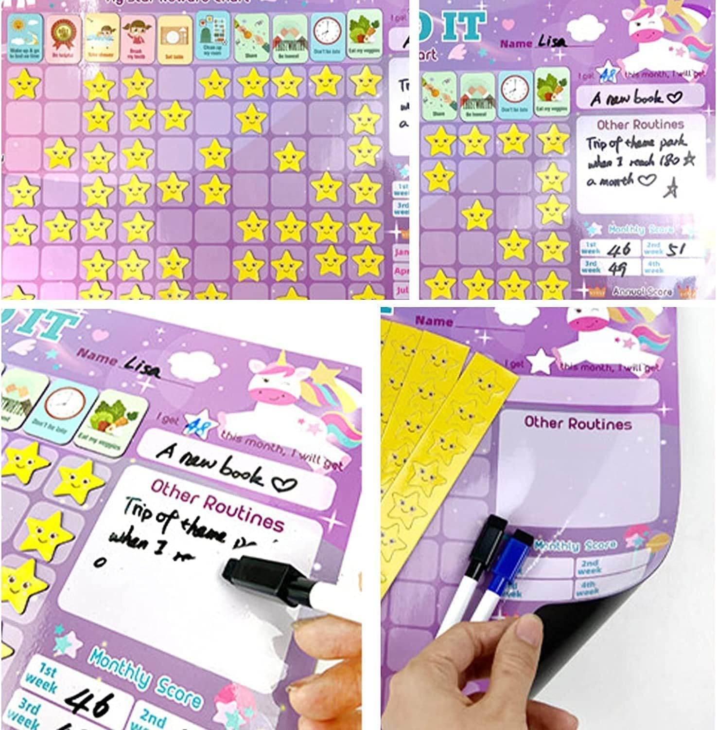 Magnetic Reward Chart/Good Behaviour/Responsibility/Housework Reward/Obvious Chart with Insertable Pen, Behavior Tile and Star Tile 44 * 30Cm (Pink) image number 5