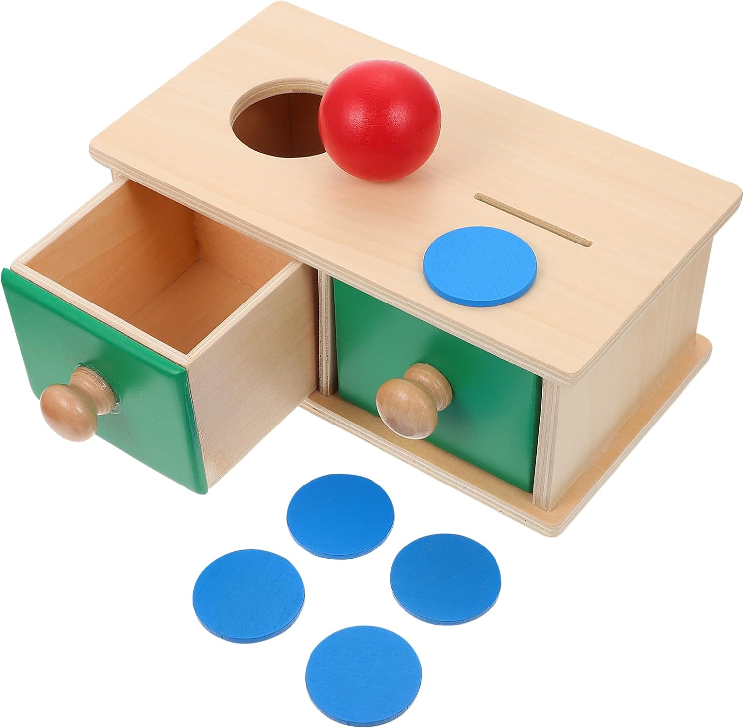 Toddmomy Montessori Infant Coin Box Baby Coin Box Toy Wooden Coins Balls Matching Box Montessori Toy Object Permanence Box for Toddler Baby Preschooler image number 6