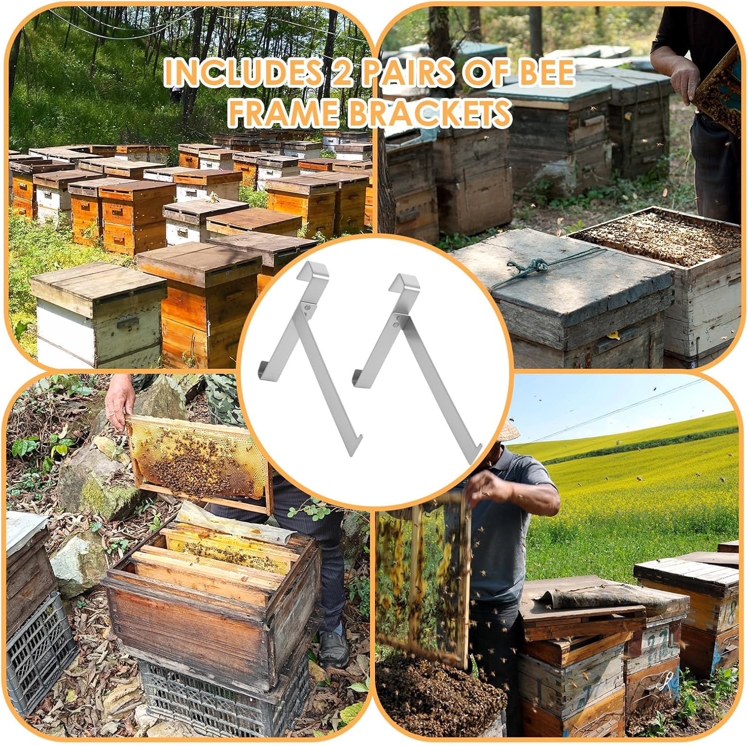 2 Pairs Beehive Frame Holder, Stainless Steel Bee Hive Stand, Large Capacity Beehive Frame Support Rack for Home Beekeeping Honey Harvesting and Inspection