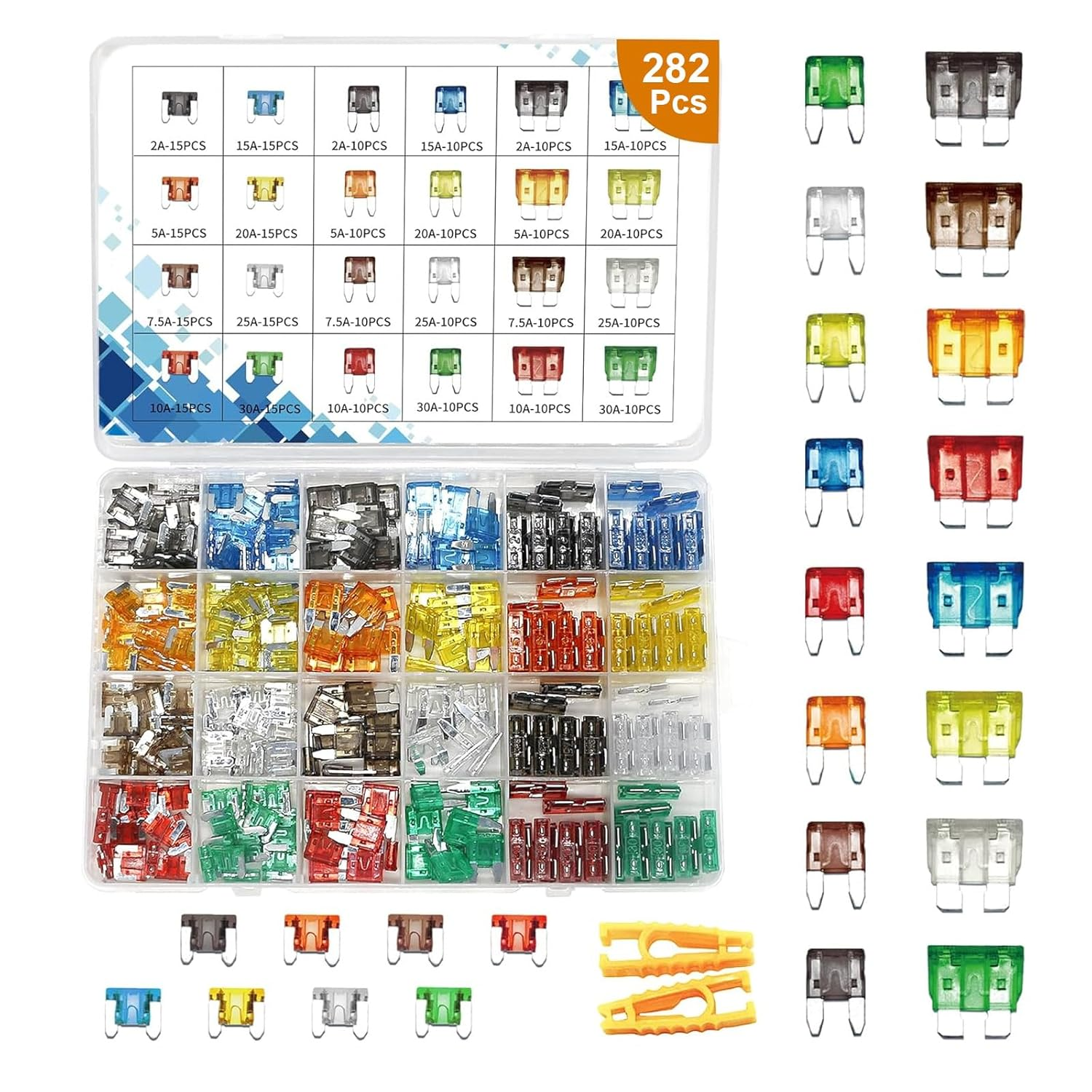 282Pcs Automotive Blade Fuses Kit | Standard/Mini/Low Profile (2A-40A) | Complete Car Fuse Set for Auto, Truck, Boat, RV & Marine | Includes Fuse Puller & Colour-Coded Case image number 1