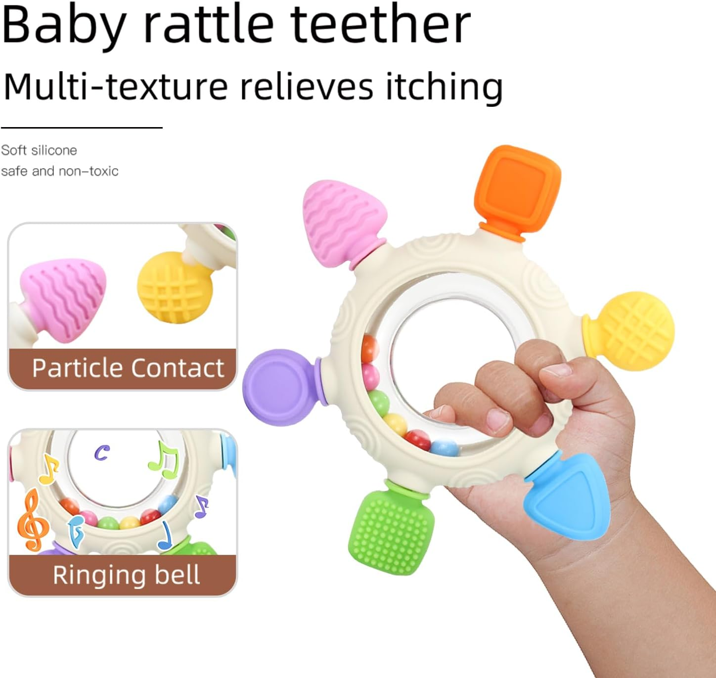 Baby Teething Toys with Rattle Handle - Six-Finger Silicone Teether for Infants 0-6 Months & Toddlers 1-3 Years, Food-Grade Bpa-Free Baby Teether, Sensory Chewing Toy for Sore Gums image number 3