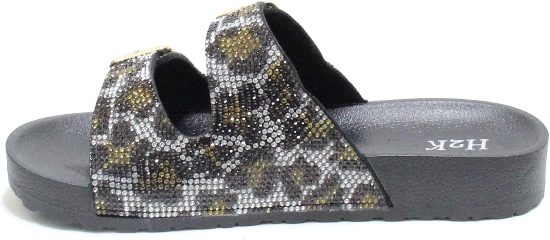 H2K Womens Glitter Double Buckle Adjustable Comfort Slip on Slides Sandals Espen image number 2