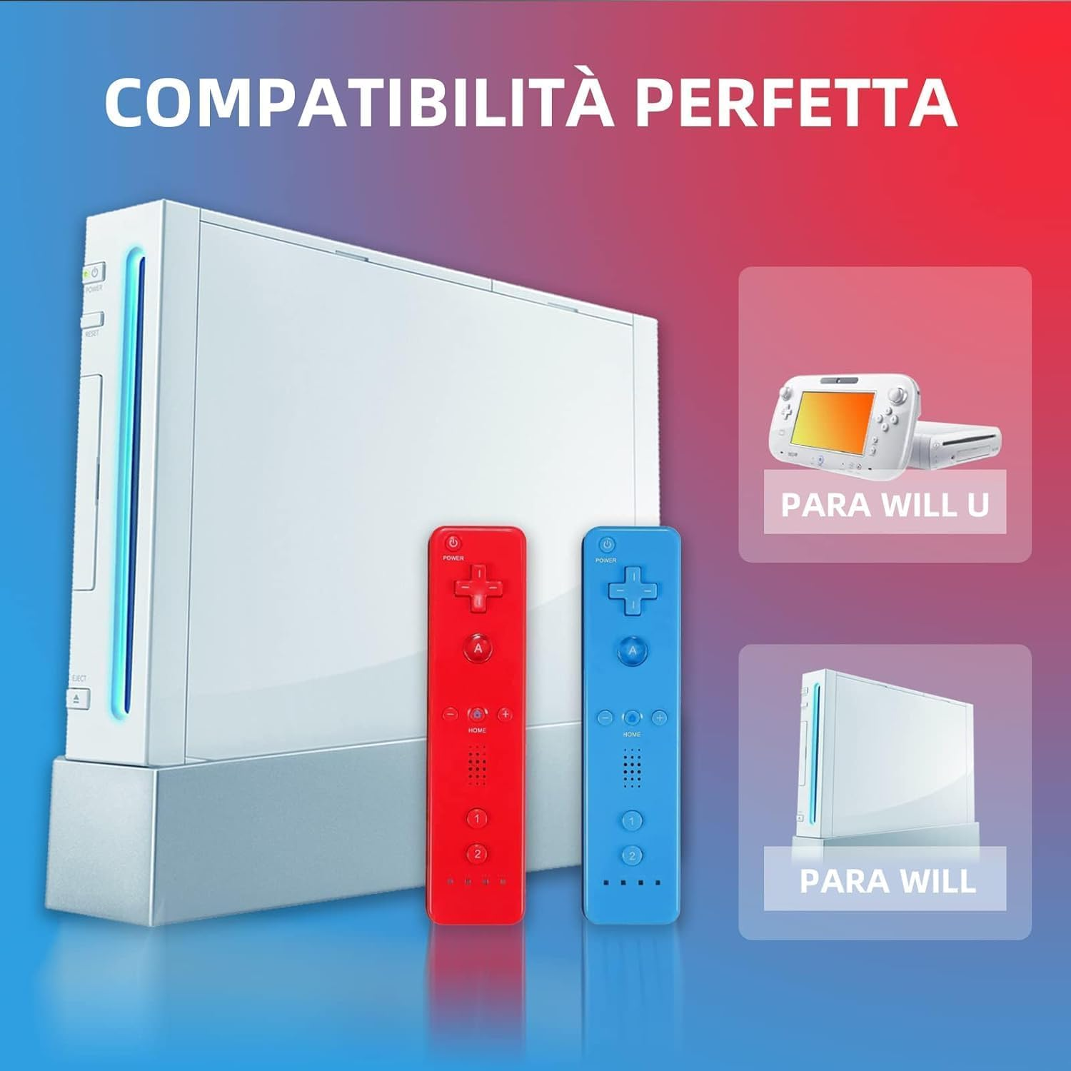 Wii Controller 2 Pack - Wii Remote with Silicone Case and Wrist Strap (Red+Blue) image number 5