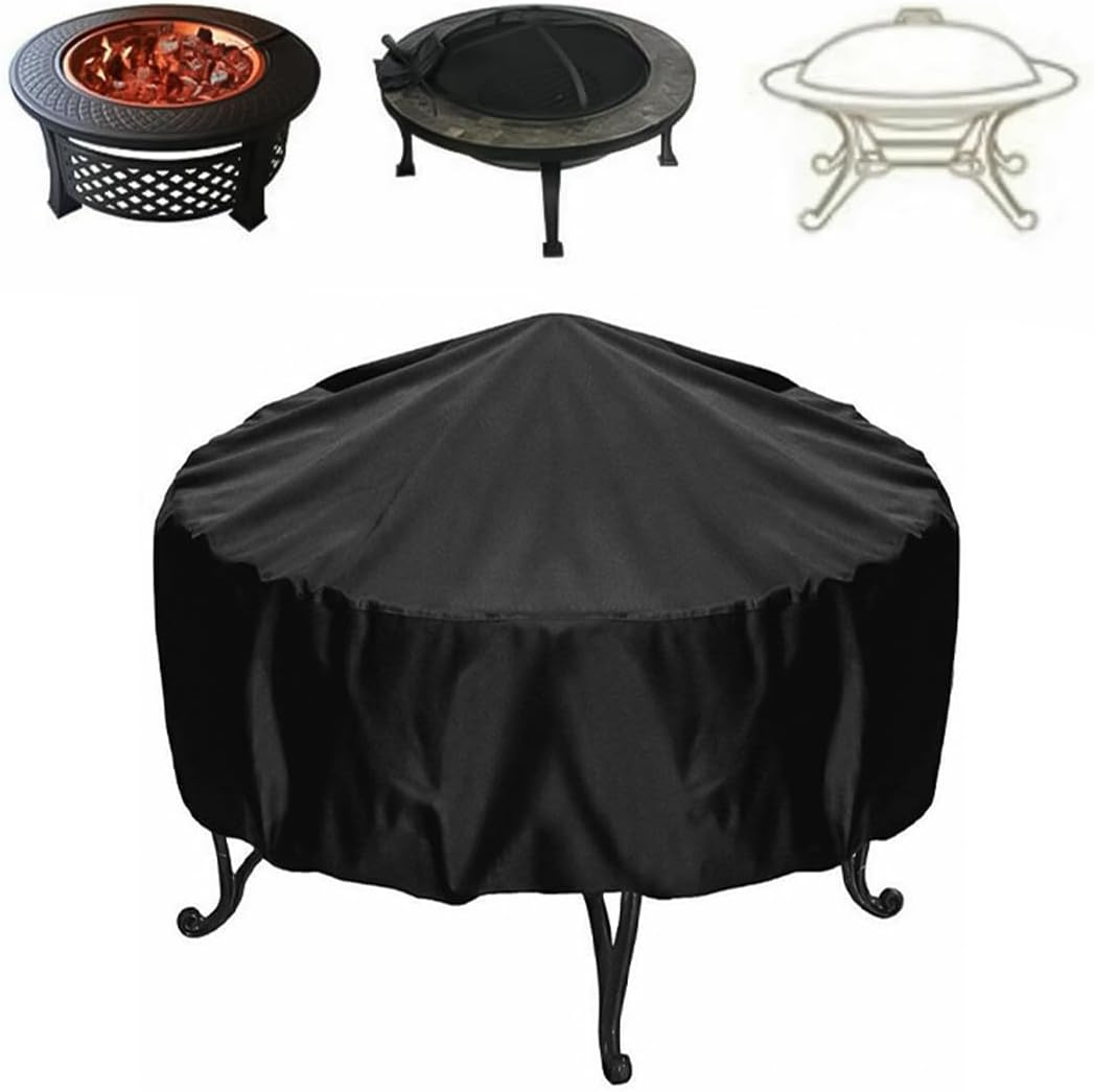 NUZAMAS round Fire Pit Cover 102X46Cm Waterproof Dust-Proof Outdoor Garden Patio Protective Cover with Drawstring Patio Fireplace Cover for Stove Black image number 4
