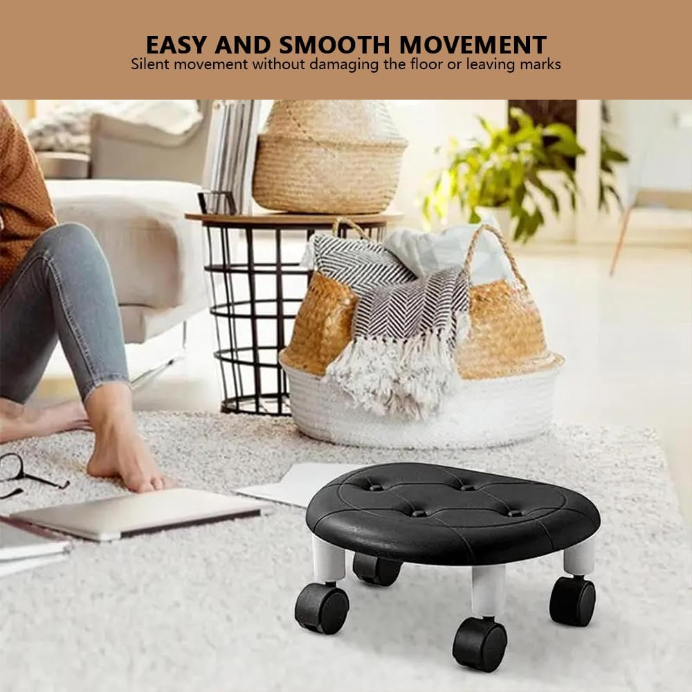 Mini Rolling Stool with Wheels &ndash; 360&deg; Swivel Low Stool, Portable Faux Leather Seat for Home, Garage, Workshop, Shoe Bench, Black image number 6