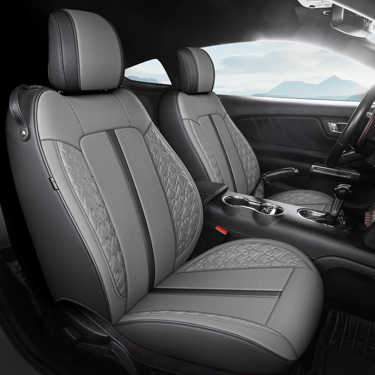 FEINEPRO Custom Fit Car Seat Covers for Ford Mustang Fastback/Mach 1/ Coupe (Not for Recaro) 2015 2016 2017 2018 2019 2020 2021 2022 2023, Waterproof Faux Leather Seat Covers Black