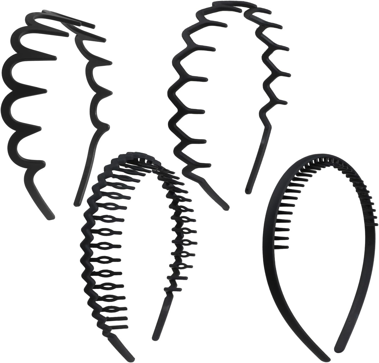 Pack of 4 Shark Tooth Hair Bands, Women'S Hair Band, Black Zigzag Headband with Clips, Matt, Non-Slip Headband, Men, Wave, Unisex Hair Bands, Elastic Headband for Outdoor Sports, Yoga image number 5