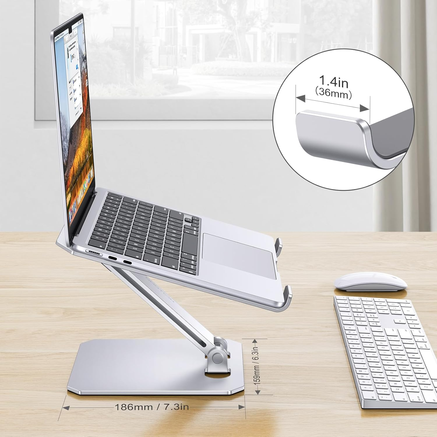 OMOTON Laptop Stand for Desk, Ergonomic Adjustable Computer Stand Aluminum Portable Desktop Laptop Riser Holder for Macbook Air Pro, Dell, HP and All Tablets up to 15.6", Glossy Silver image number 1