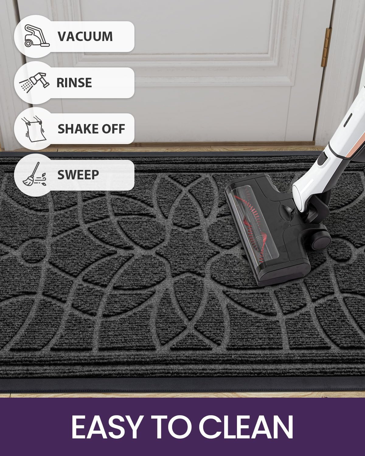 DEXI Front Door Mat, Welcome Mats Heavy Duty Durable Low Profile outside Doormat for Entryway, Patio, Garage, High Traffic Areas, 17"X29", Grey image number 4