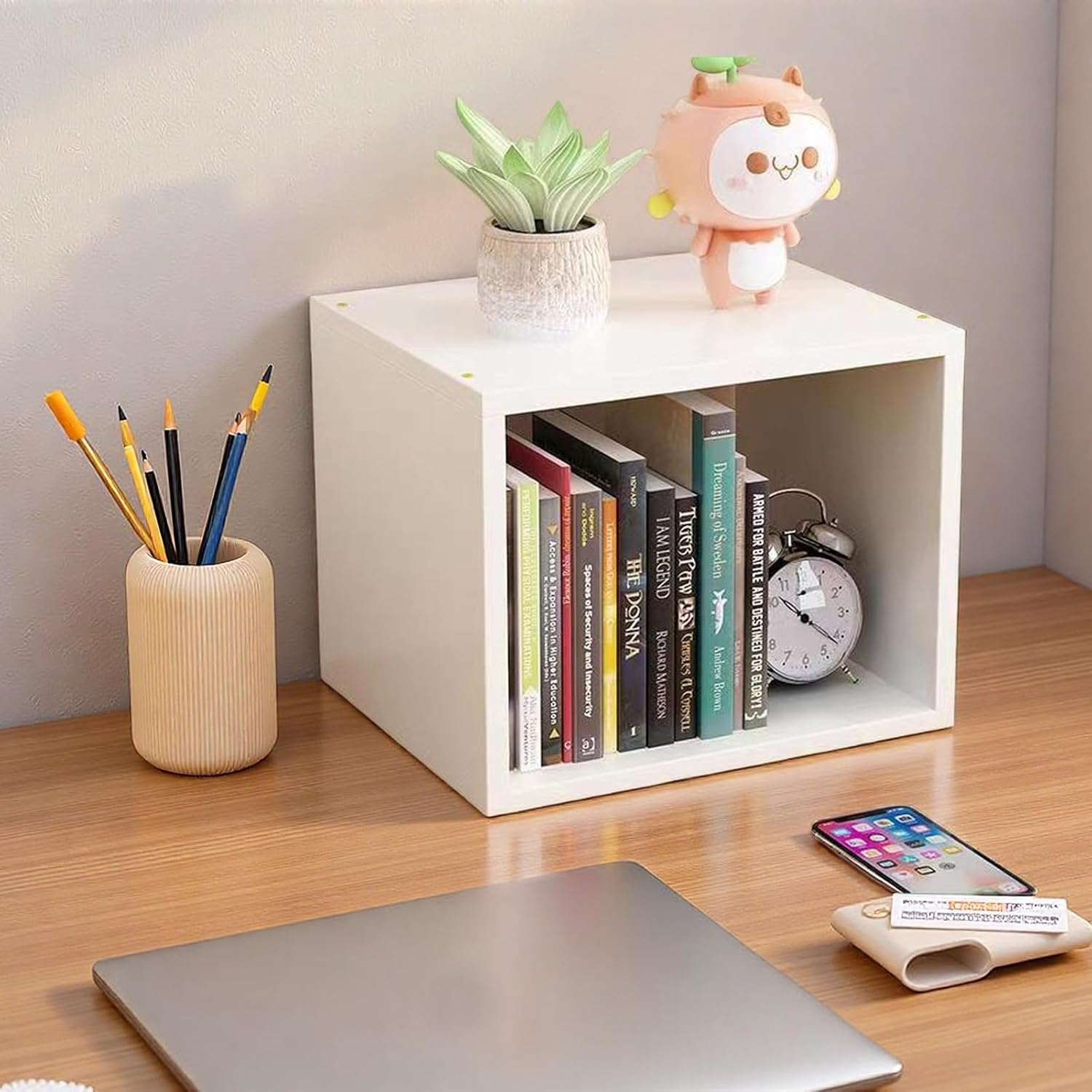 Desktop Storage Cube, Open Bookshelf Display Unit, Black Bookcase AC23-1 (A Black)