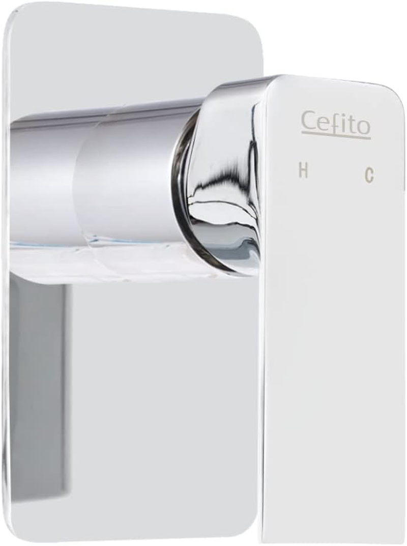 Cefito Shower Tap, Square Mixer Showers Faucet Head Showerhead Tap Bath Accessories Bathroom Toilet Set Kitchen Fixtures Wall, Leak-Resistant Solid Brass Body Silver image number 1