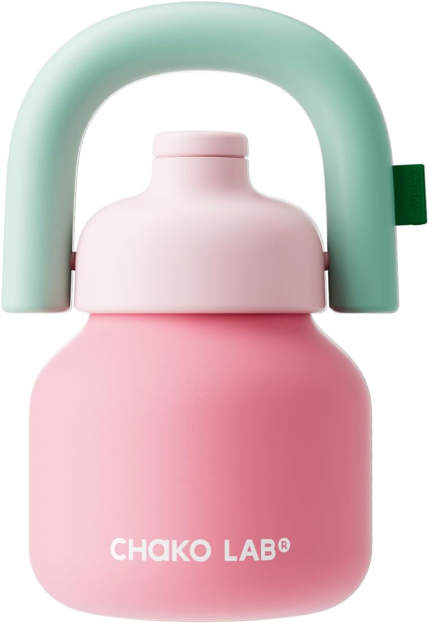 Water Bottle with Straw and Carry Handle | Wide Mouth Vacuum Insulated Stainless Steel Metal Thermos Bottles | Reusable, Leak-Proof and Bpa-Free | 33Oz (Pink&Green)
